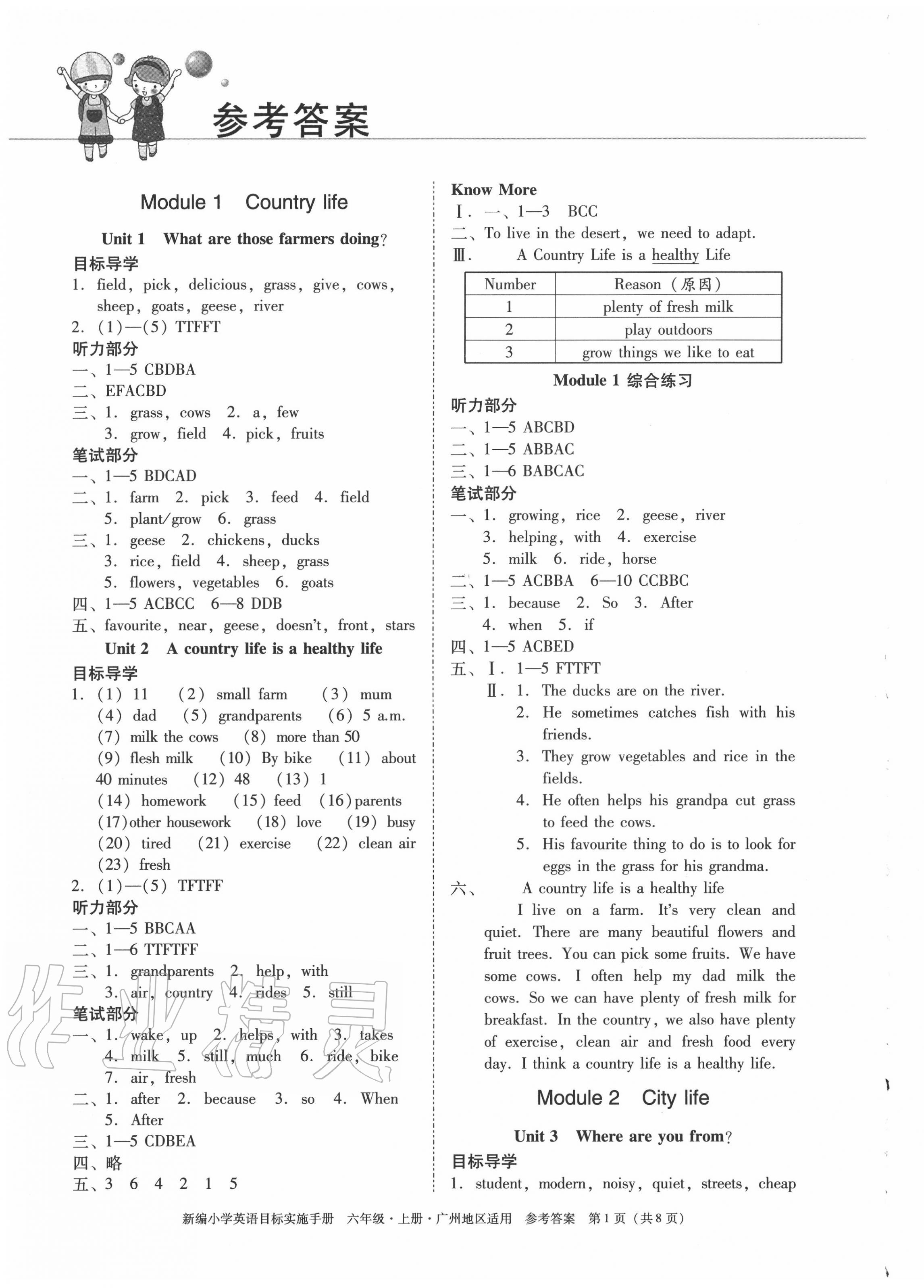 2020年新編小學英語目標實施手冊六年級上冊教科版