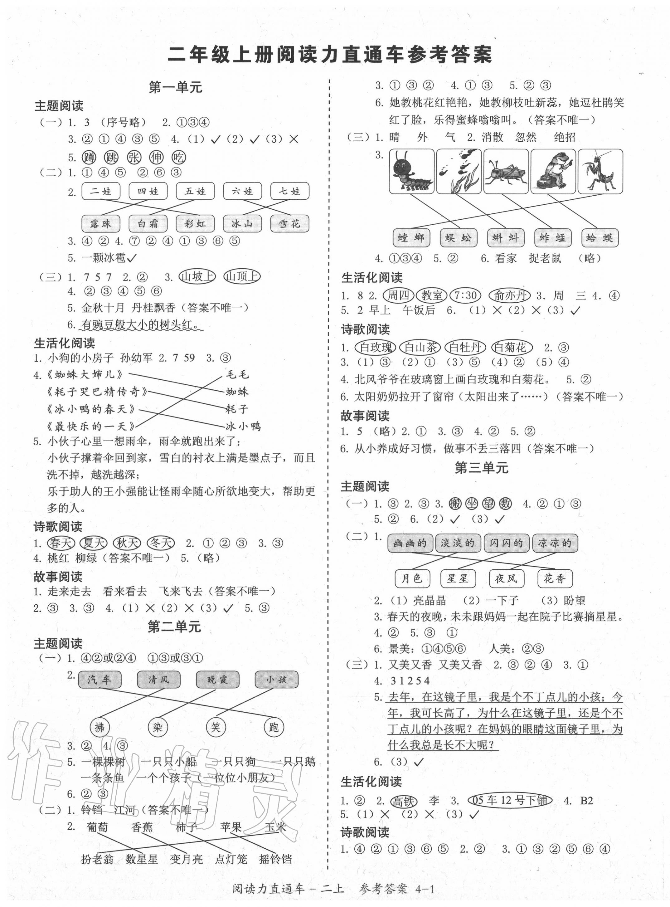 2020年阅读力直通车二年级上册统编版