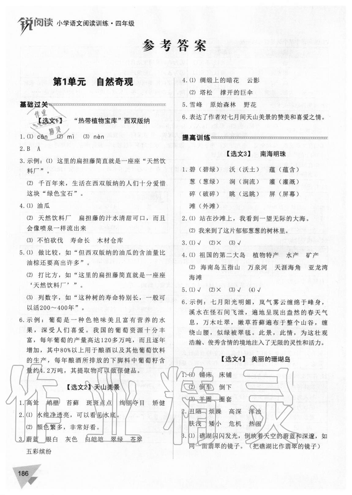 2020年锐阅读小学语文阅读训练100篇四年级