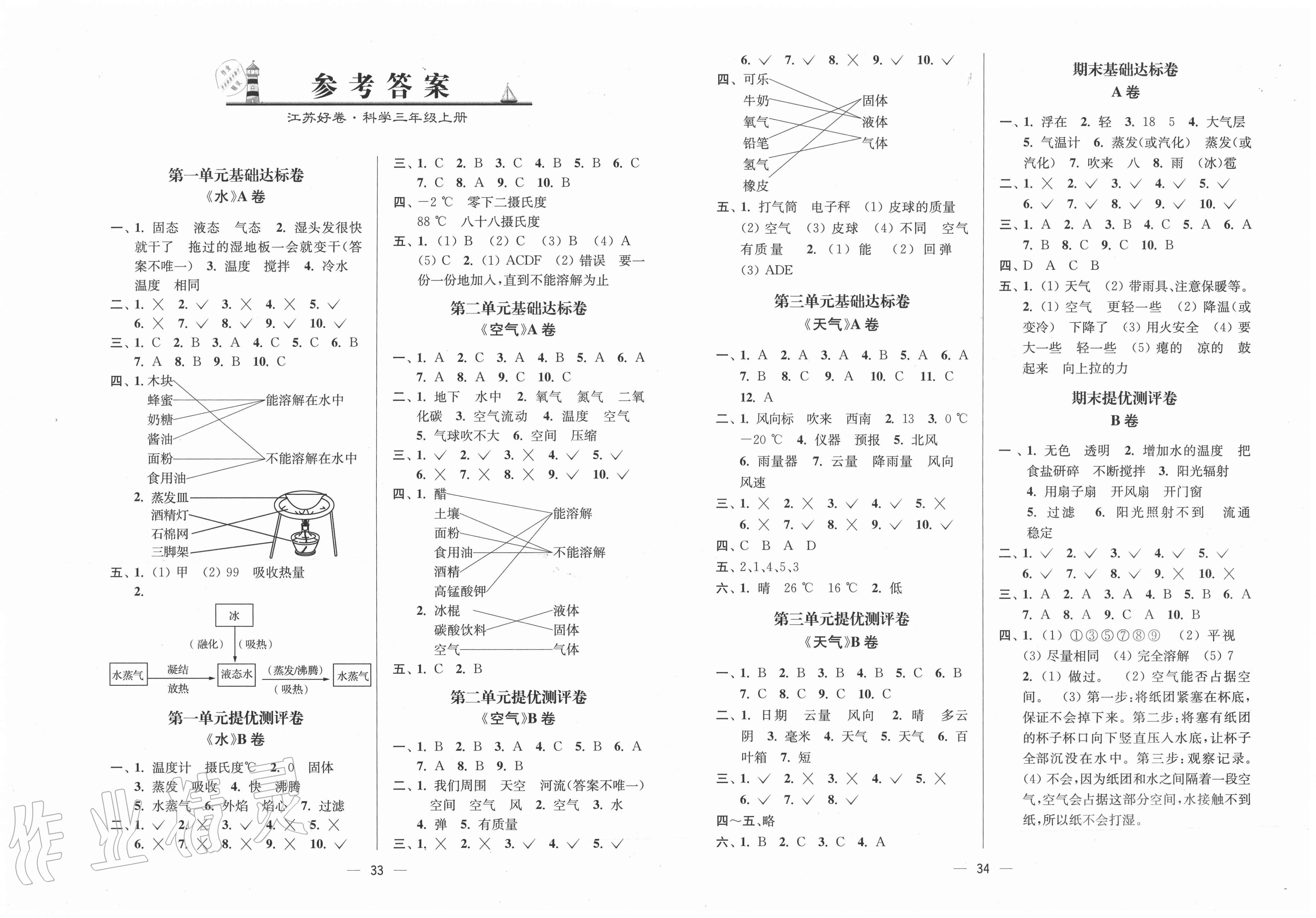 三年级上册科学 答案图片