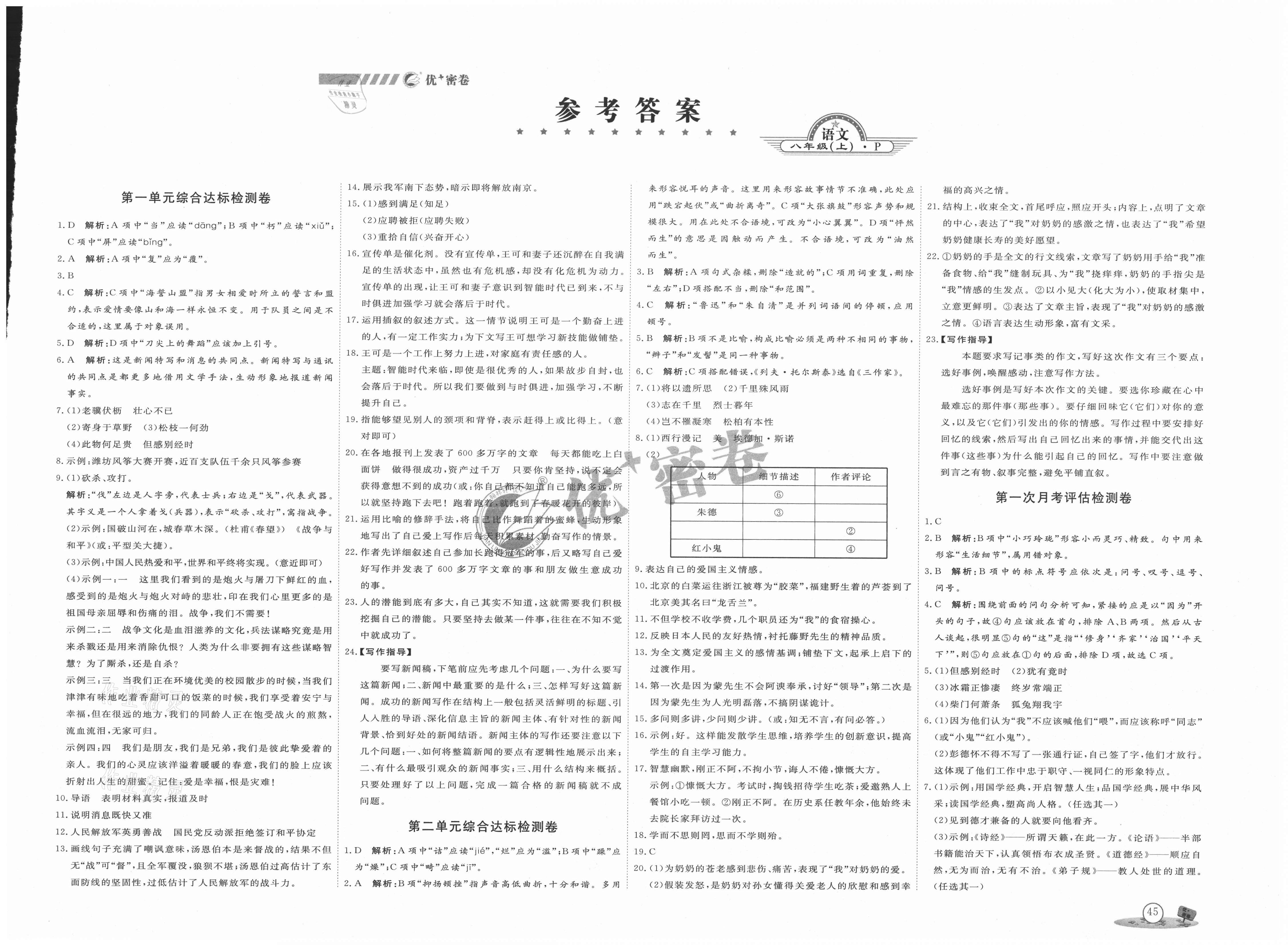 2020年优加密卷八年级语文上册部编版p版