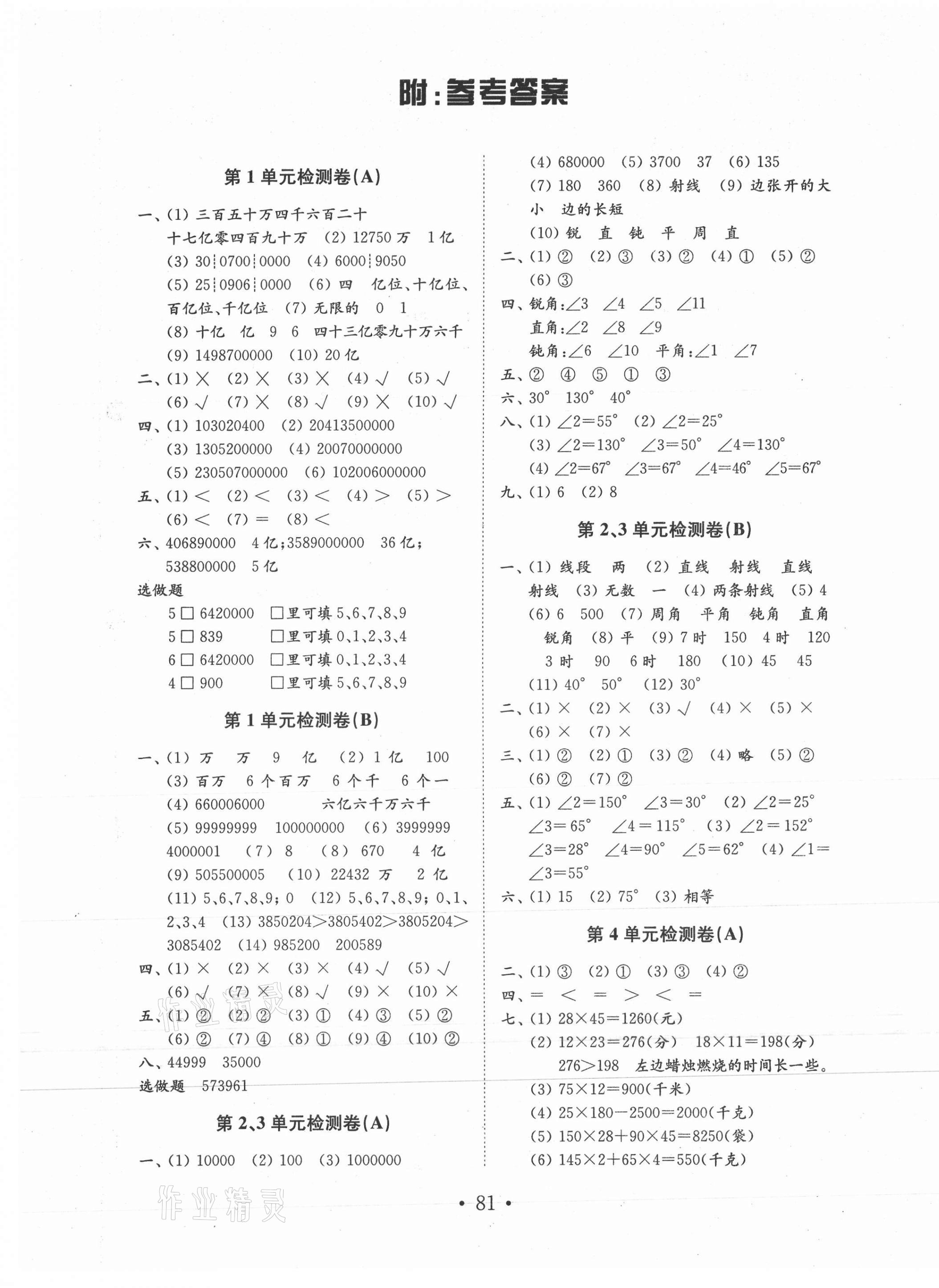 2020年金钥匙小学数学试卷四年级上册人教版答案—青夏教育精英家教