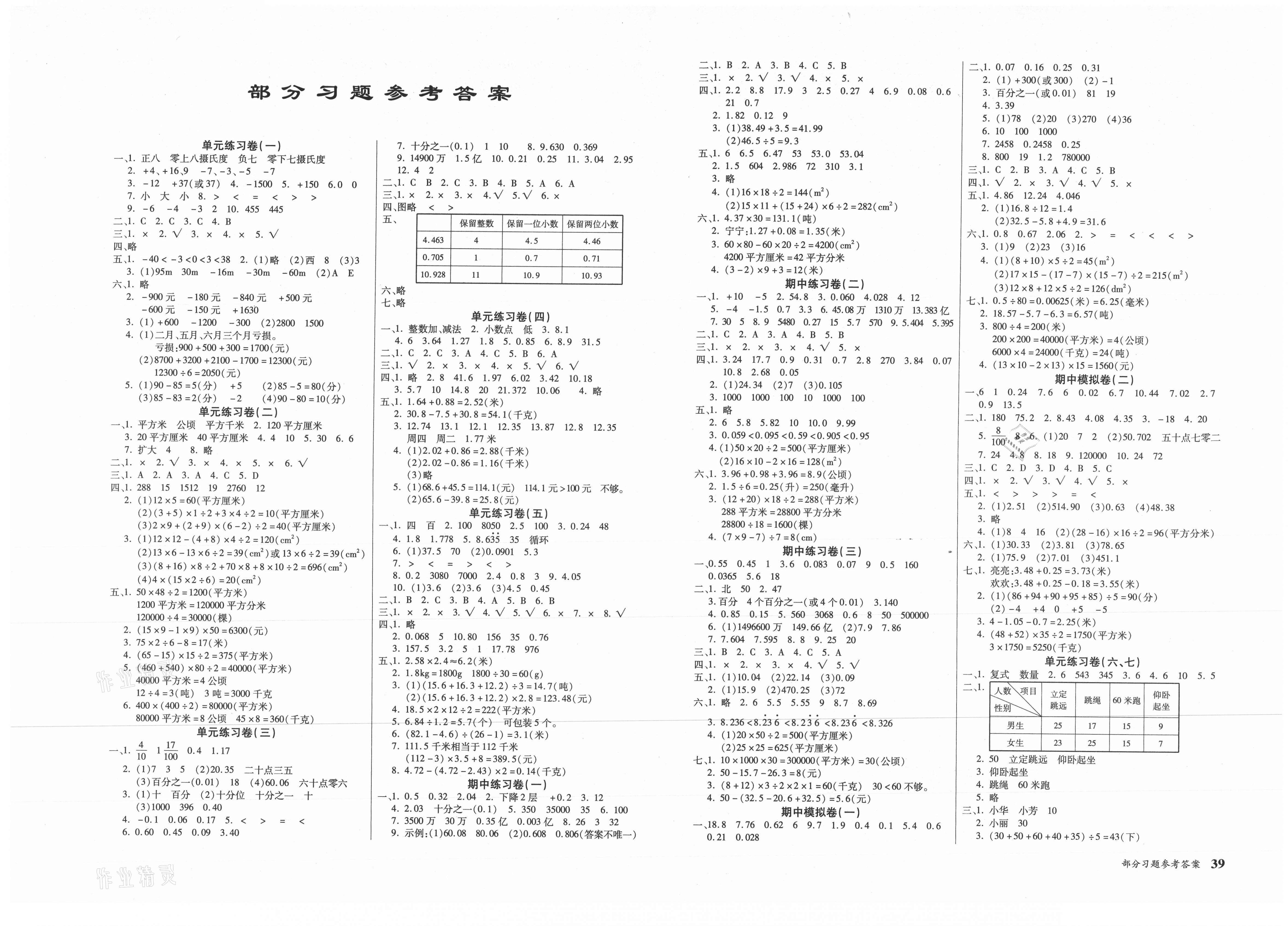 2020年小学数学课堂练习卷五年级上册苏教版答案——青夏教育精英家教