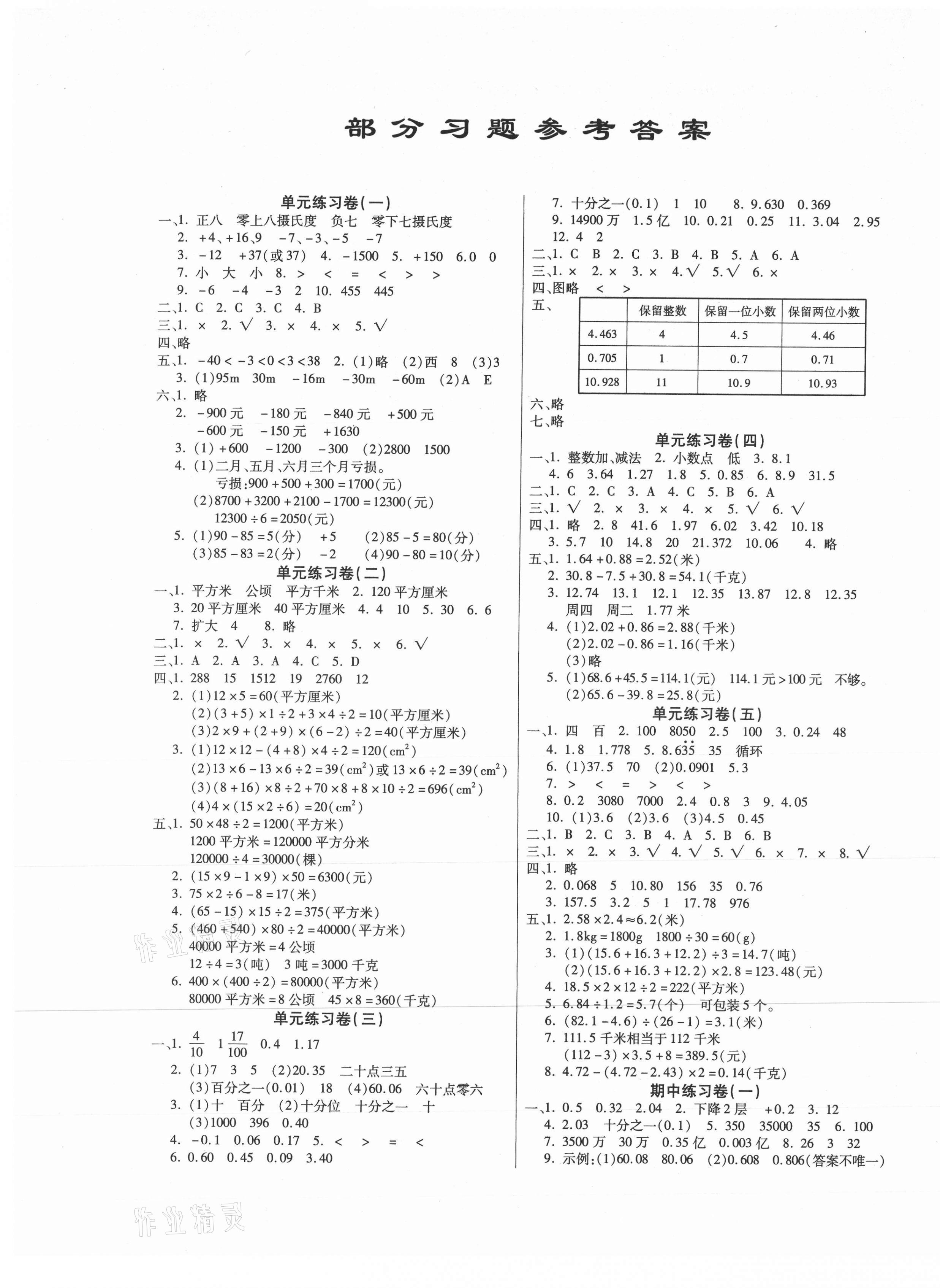 2020年小学数学课堂练习卷五年级上册苏教版答案—青夏教育精英家教