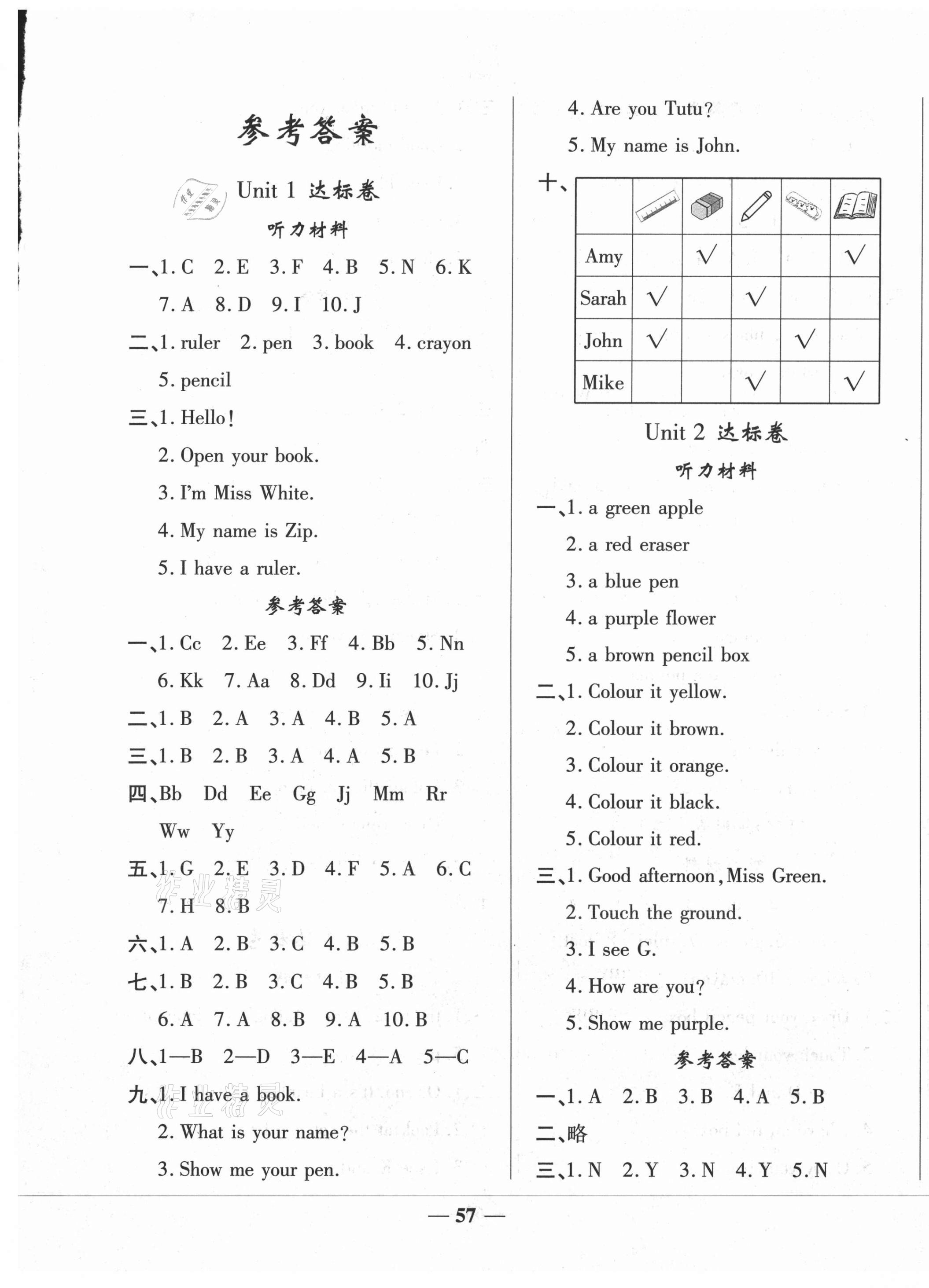 2020年黃岡全優達標卷三年級英語上冊人教版答案