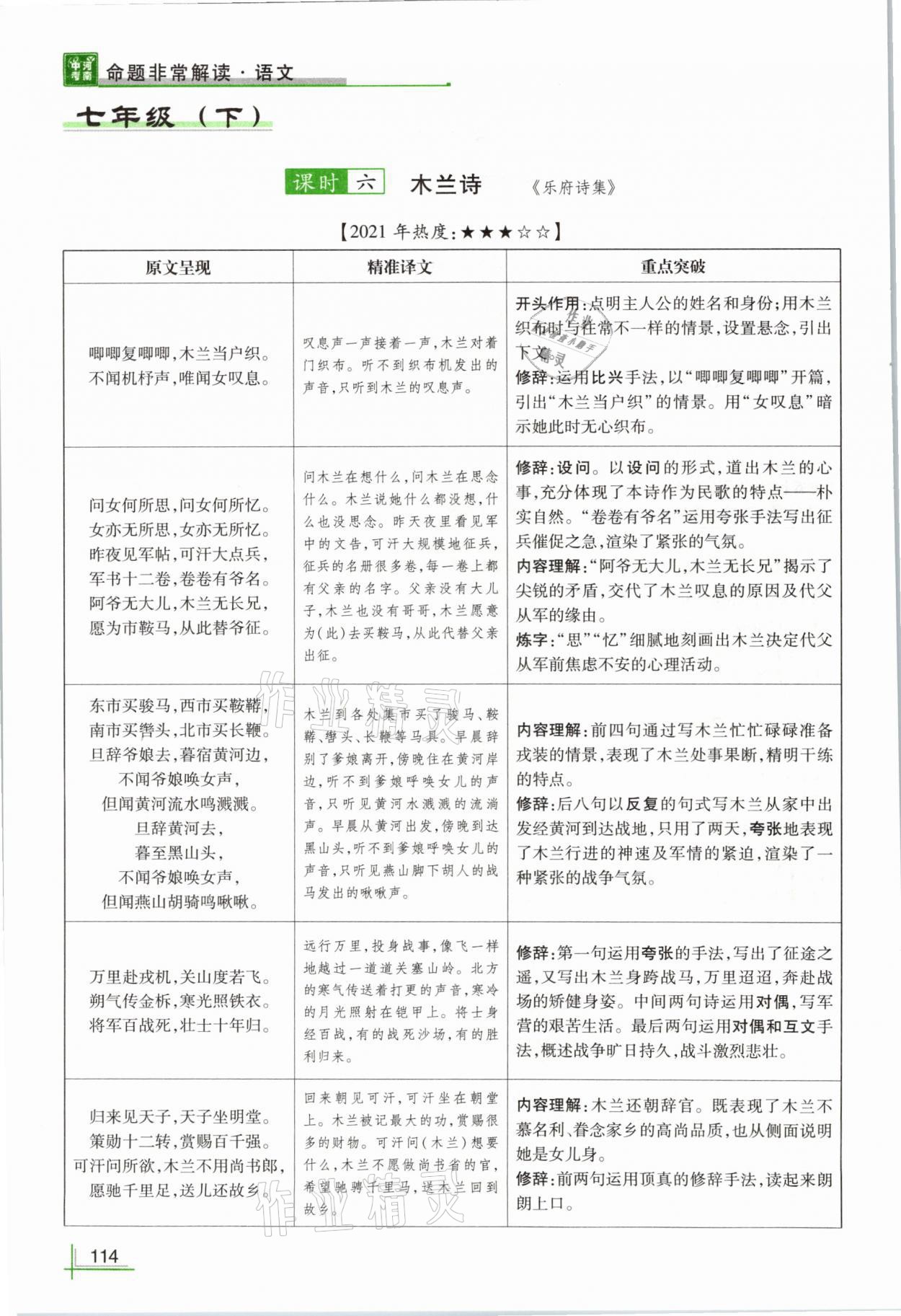 2021年河南中考命题非常解读语文&nbsp;参考答案第114页