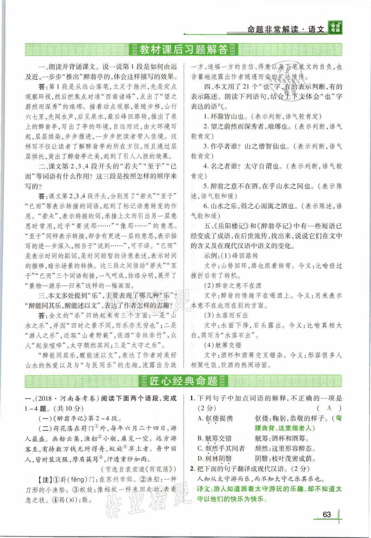2021年河南中考命题非常解读语文&nbsp;参考答案第63页