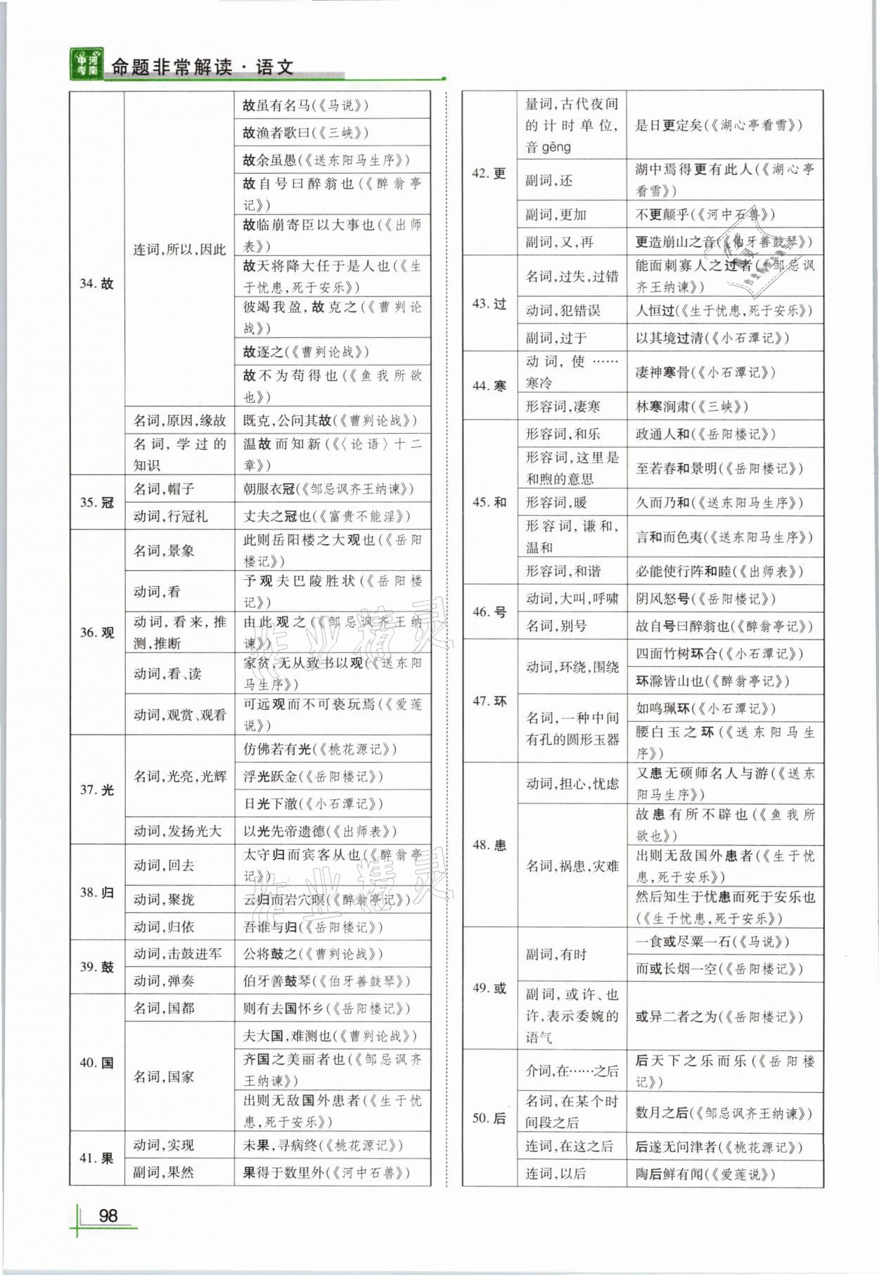 2021年河南中考命题非常解读语文&nbsp;参考答案第98页