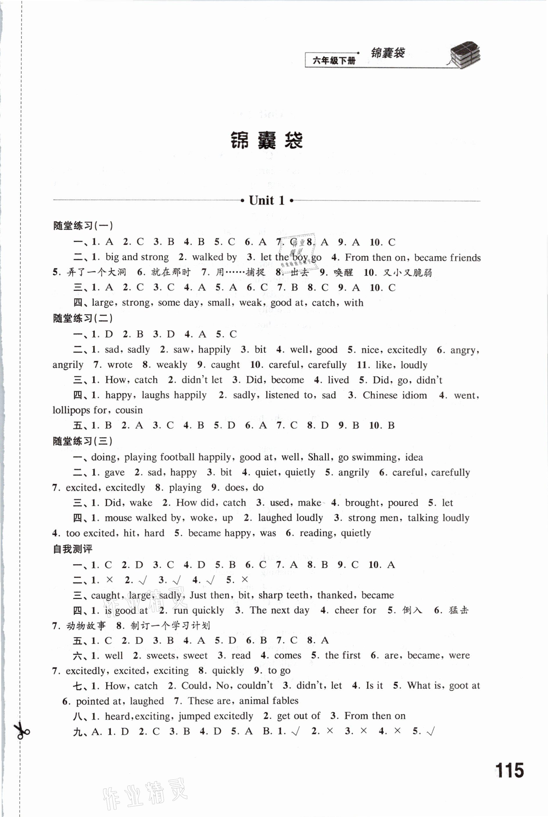 同步练习六年级英语译林版所有年代上下册答案大全—青夏教育精英