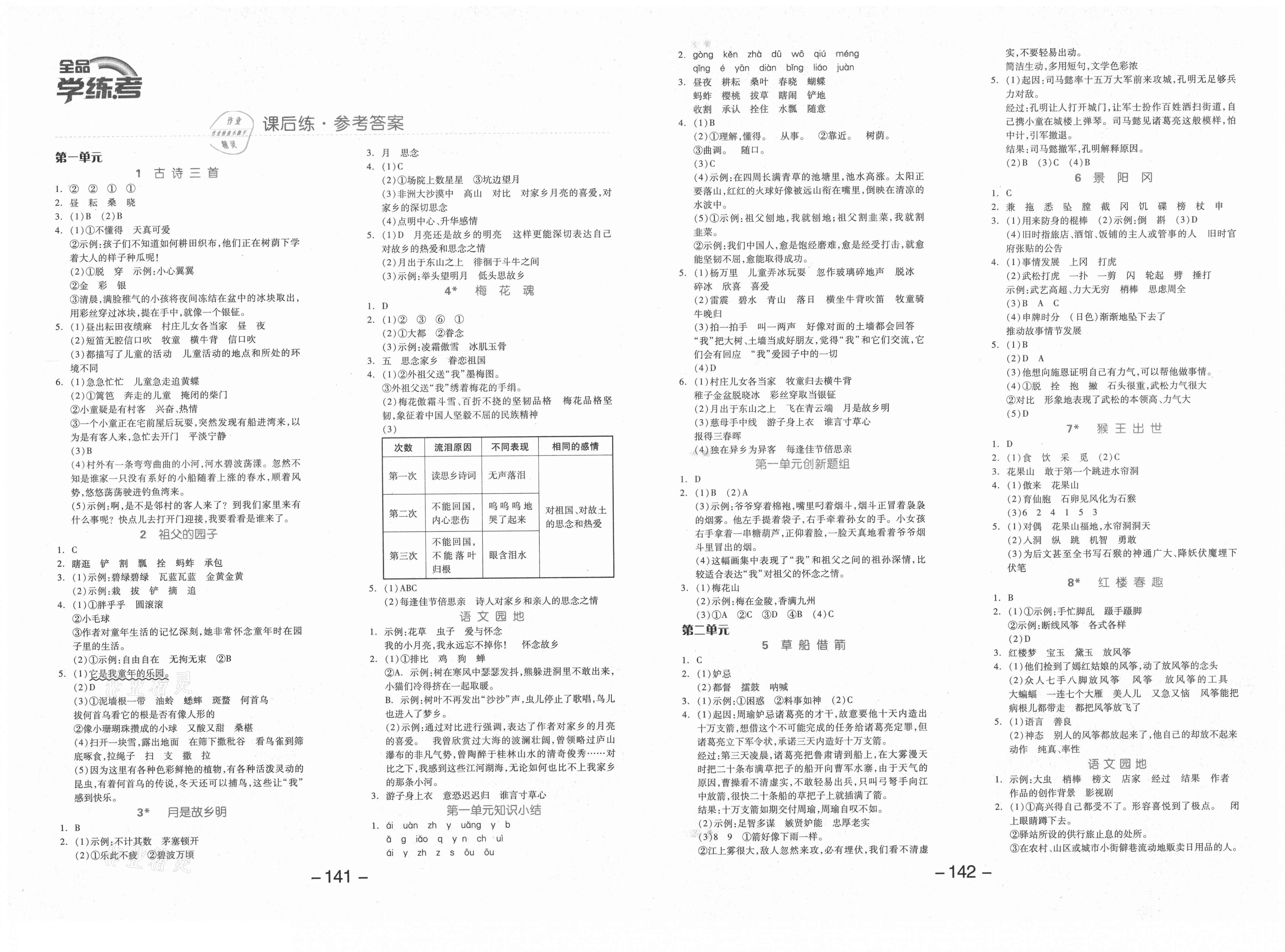 2021年全品学练考五年级语文下册人教版