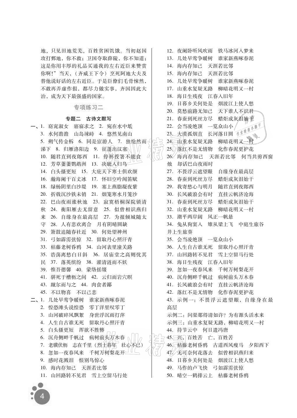 2021年寒假生活九年级语文中学知识点专项练习河北人民出版社&nbsp;第4页