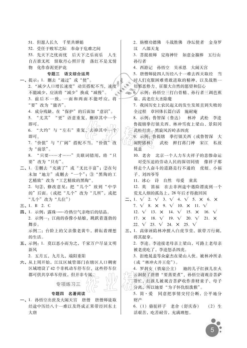 2021年寒假生活九年级语文中学知识点专项练习河北人民出版社&nbsp;第5页