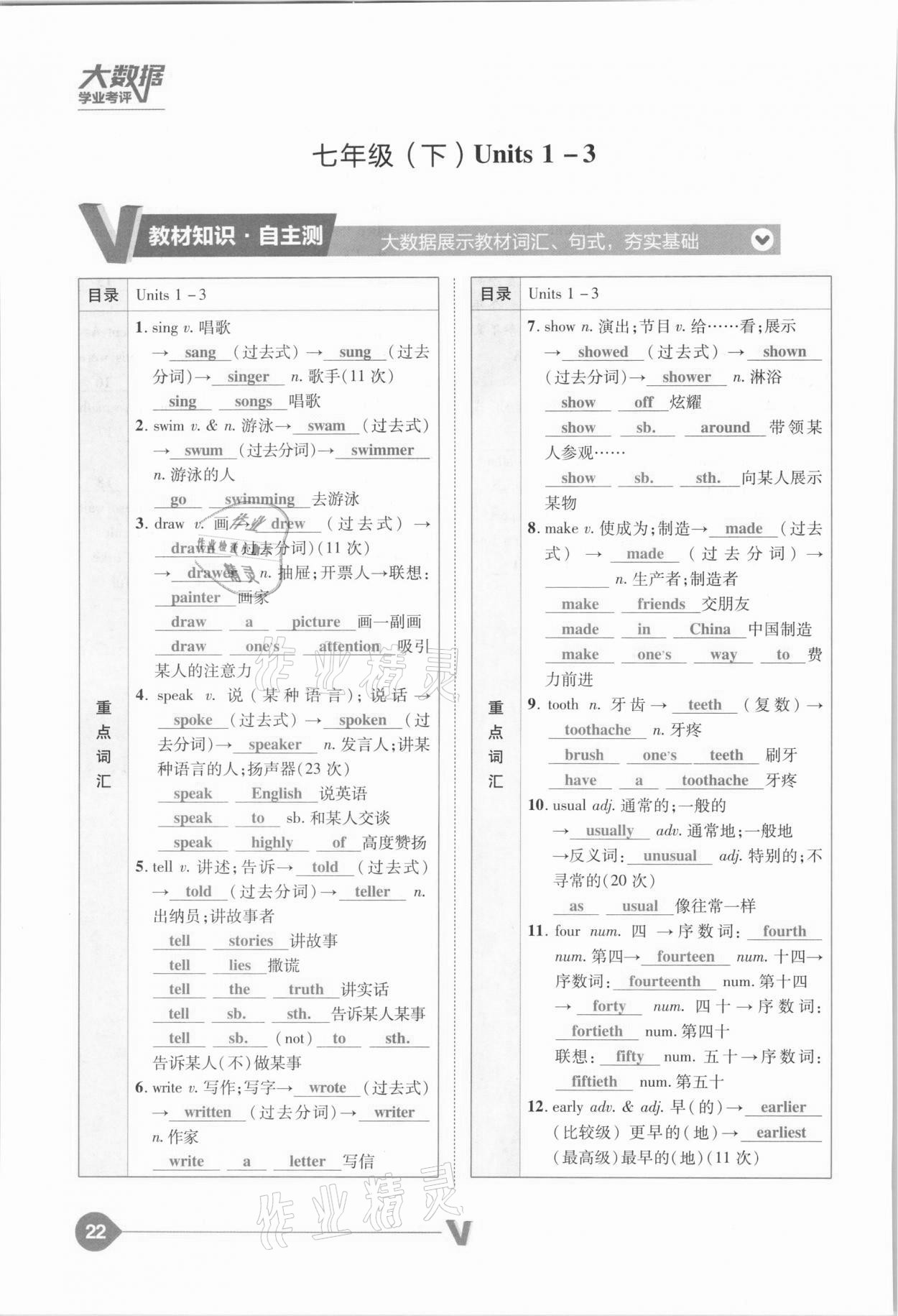 2021年大数据学业考评英语山西专版&nbsp;参考答案第22页