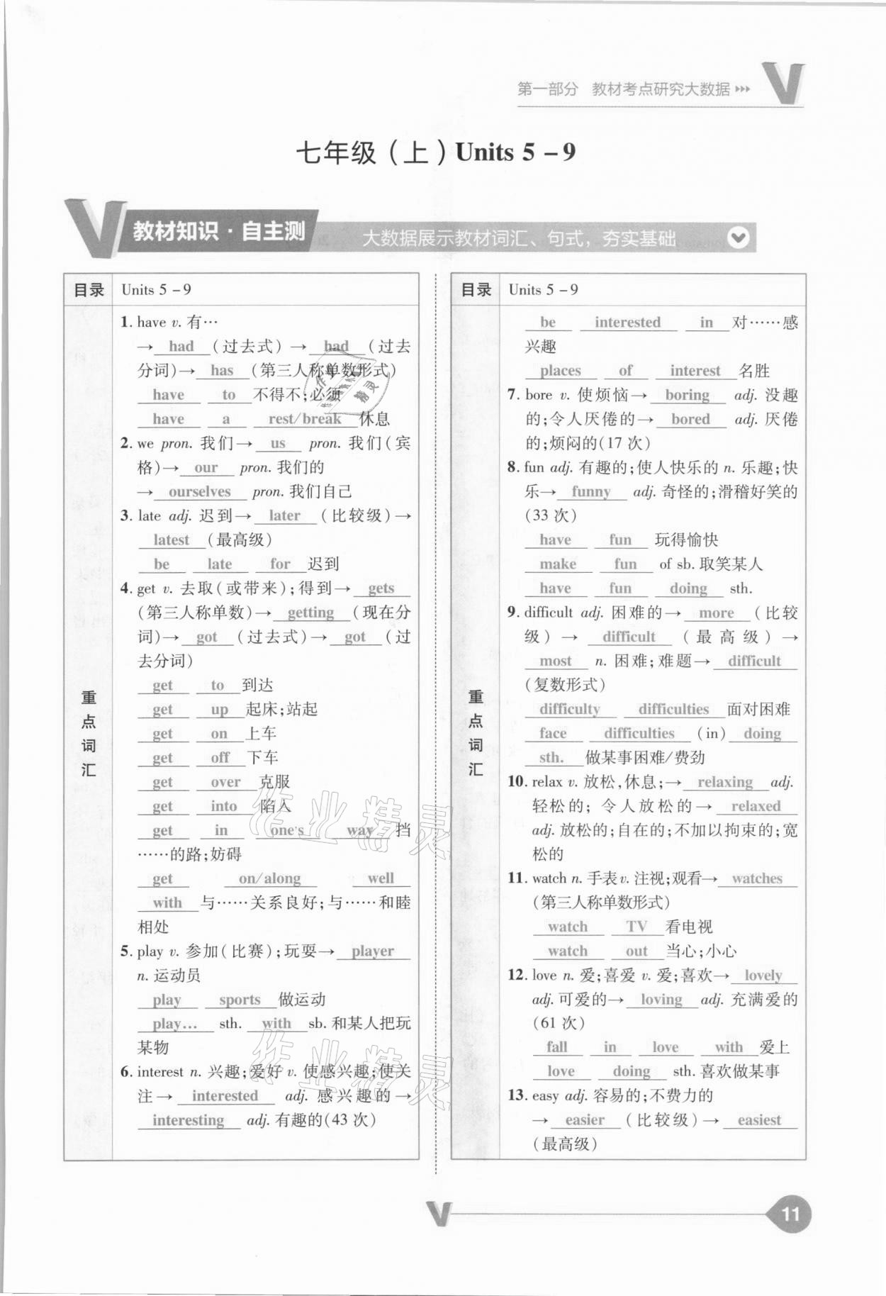 2021年大数据学业考评英语山西专版&nbsp;参考答案第11页