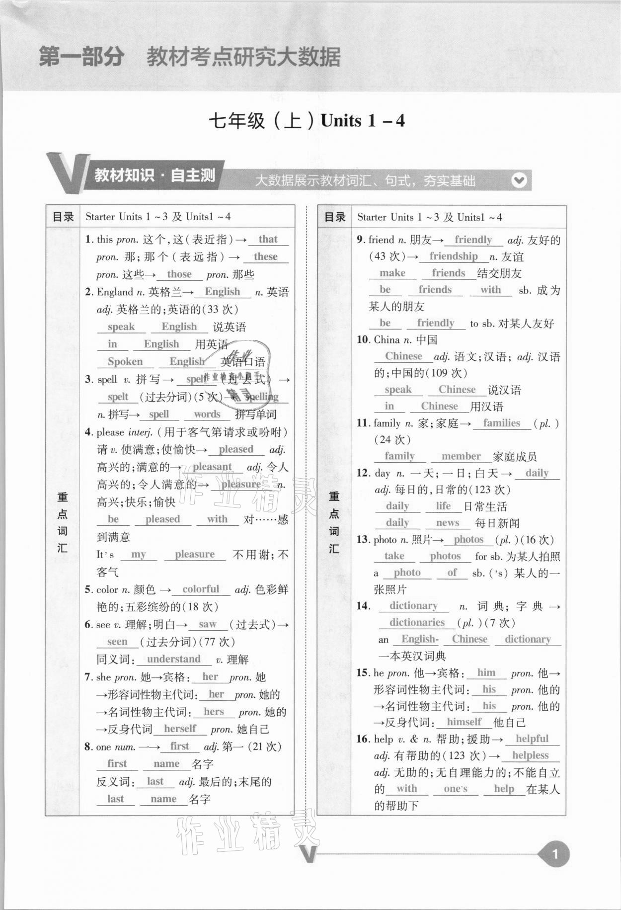 2021年大数据学业考评英语山西专版&nbsp;参考答案第1页