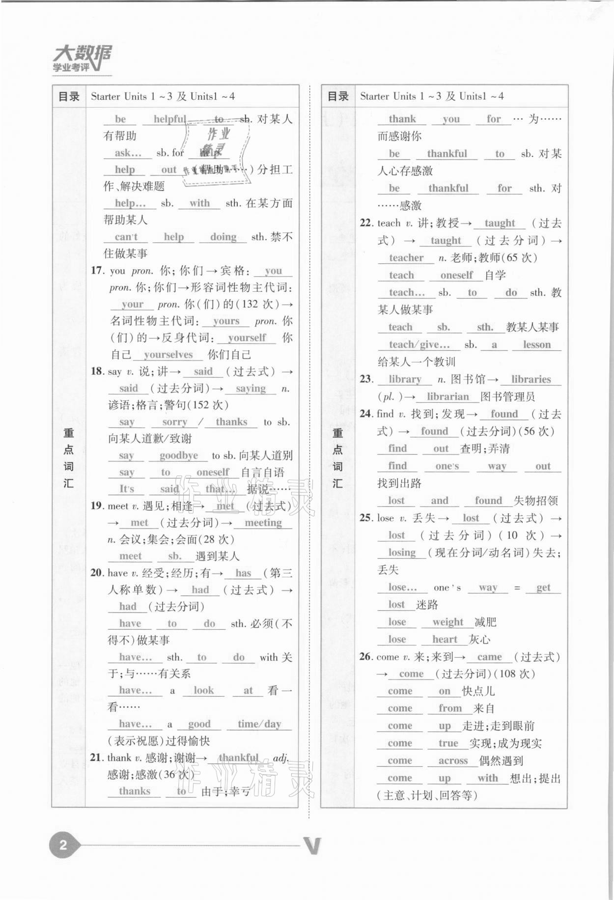 2021年大数据学业考评英语山西专版&nbsp;参考答案第2页