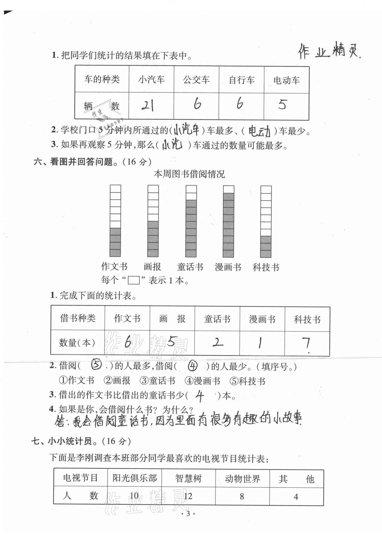 2021年单元自测试卷青岛出版社二年级数学下册人教版&nbsp;参考答案第3页