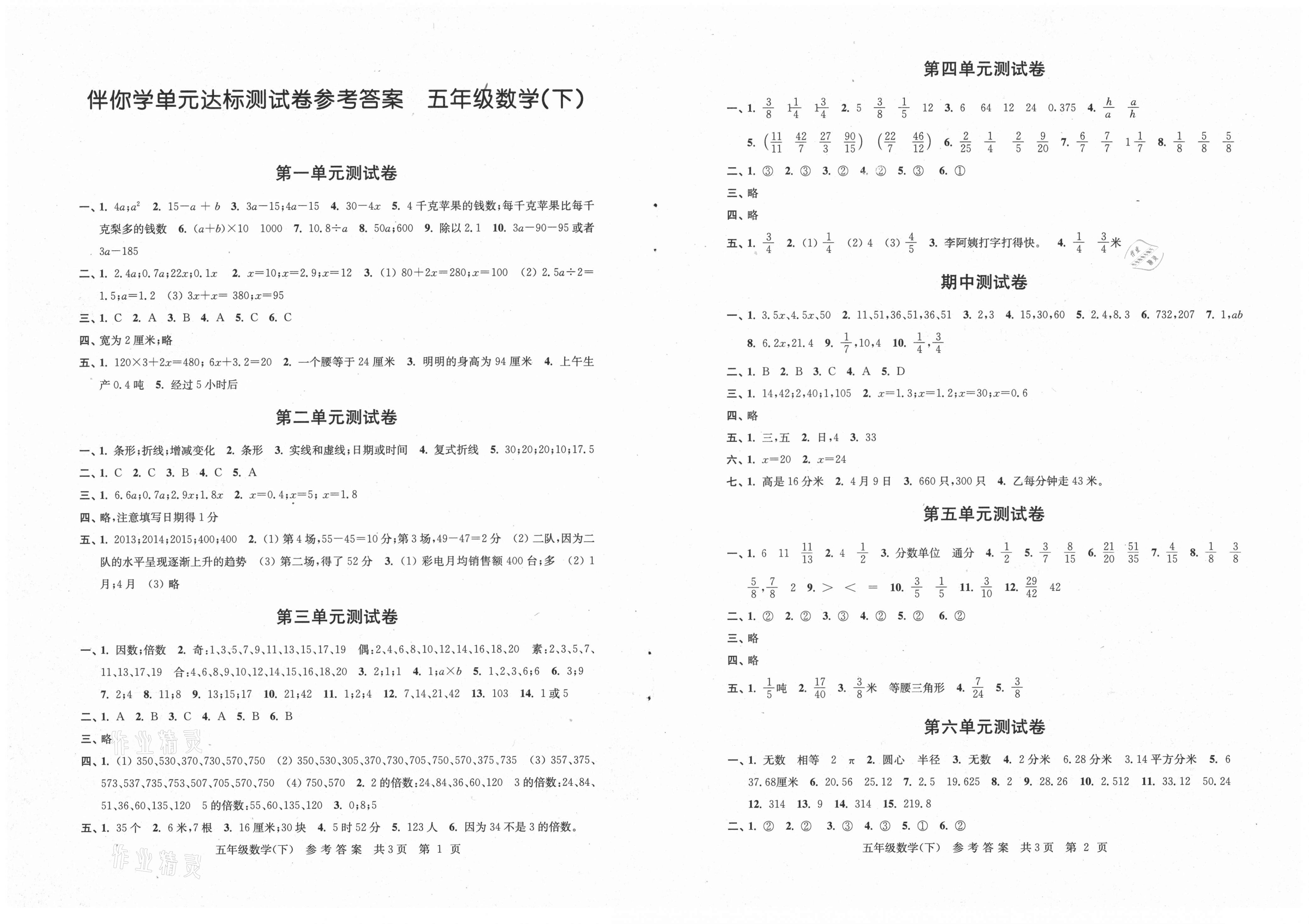 2024年伴你学单元达标测试卷五年级数学下册苏教版