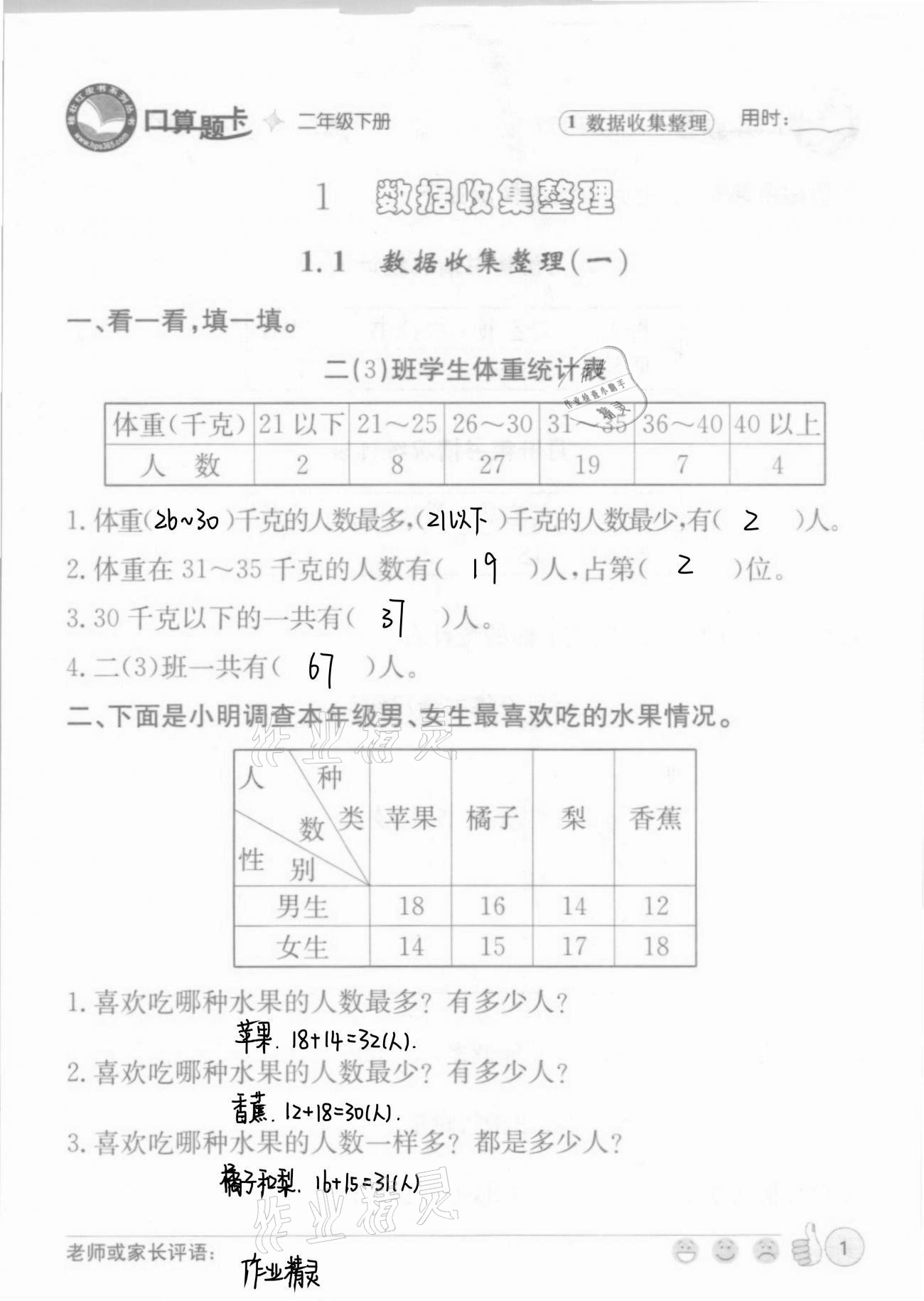 2021年桂壮红皮书口算题卡二年级下册人教版&nbsp;第1页