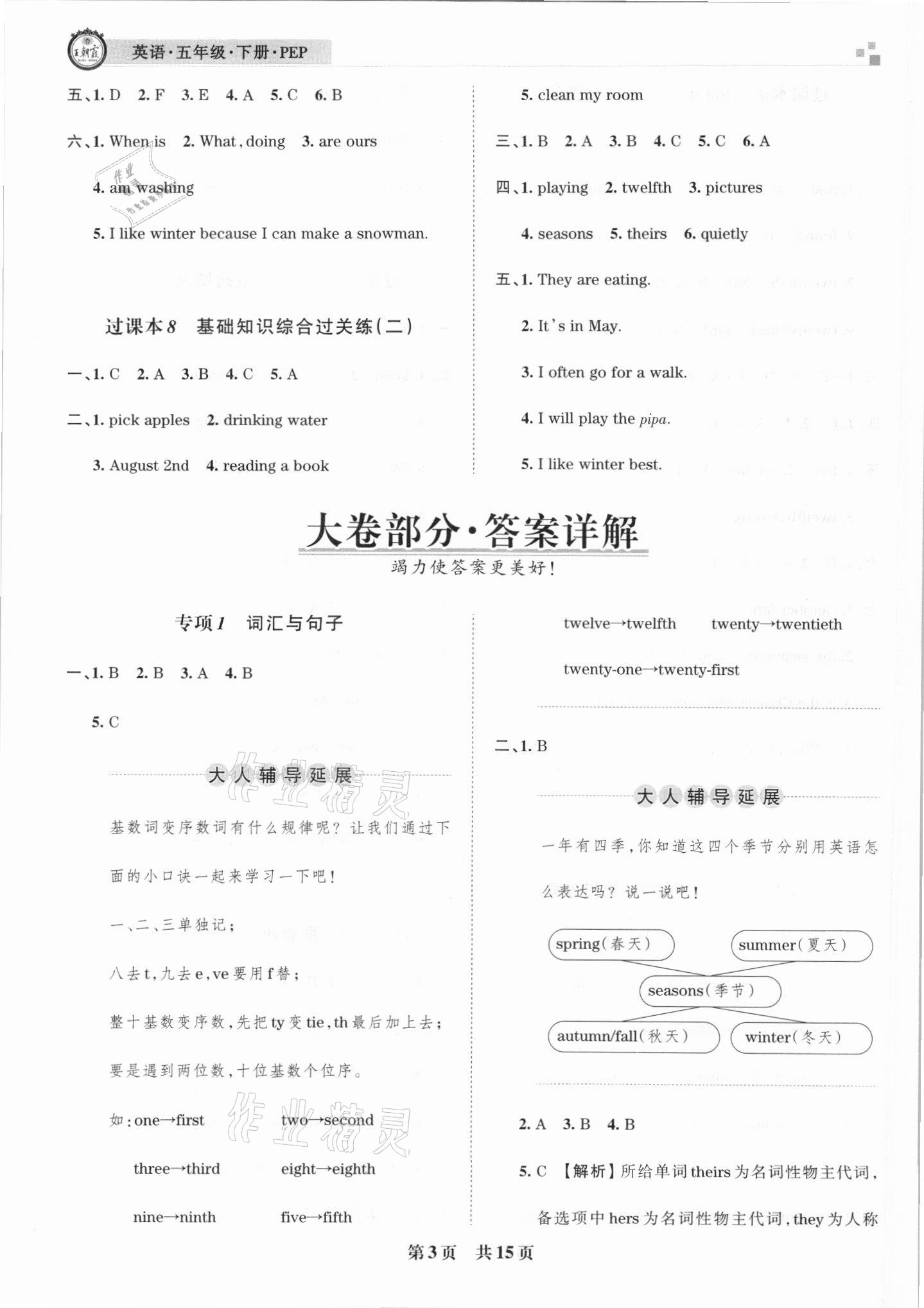 2021年王朝霞各地期末试卷精选五年级英语下册人教版&nbsp;参考答案第3页