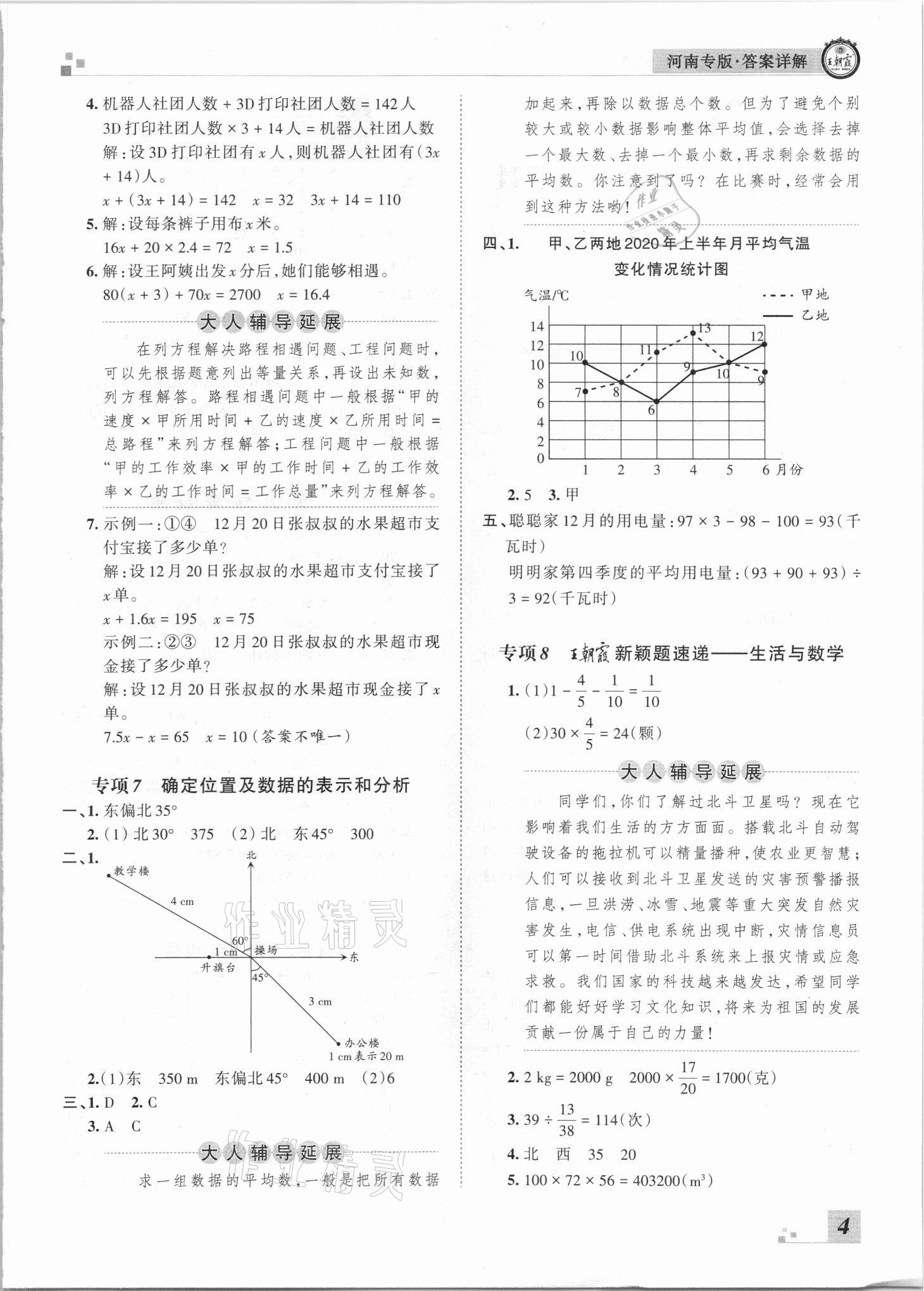 2021年王朝霞各地期末试卷精选五年级数学下册北师大版河南专版&nbsp;参考答案第4页