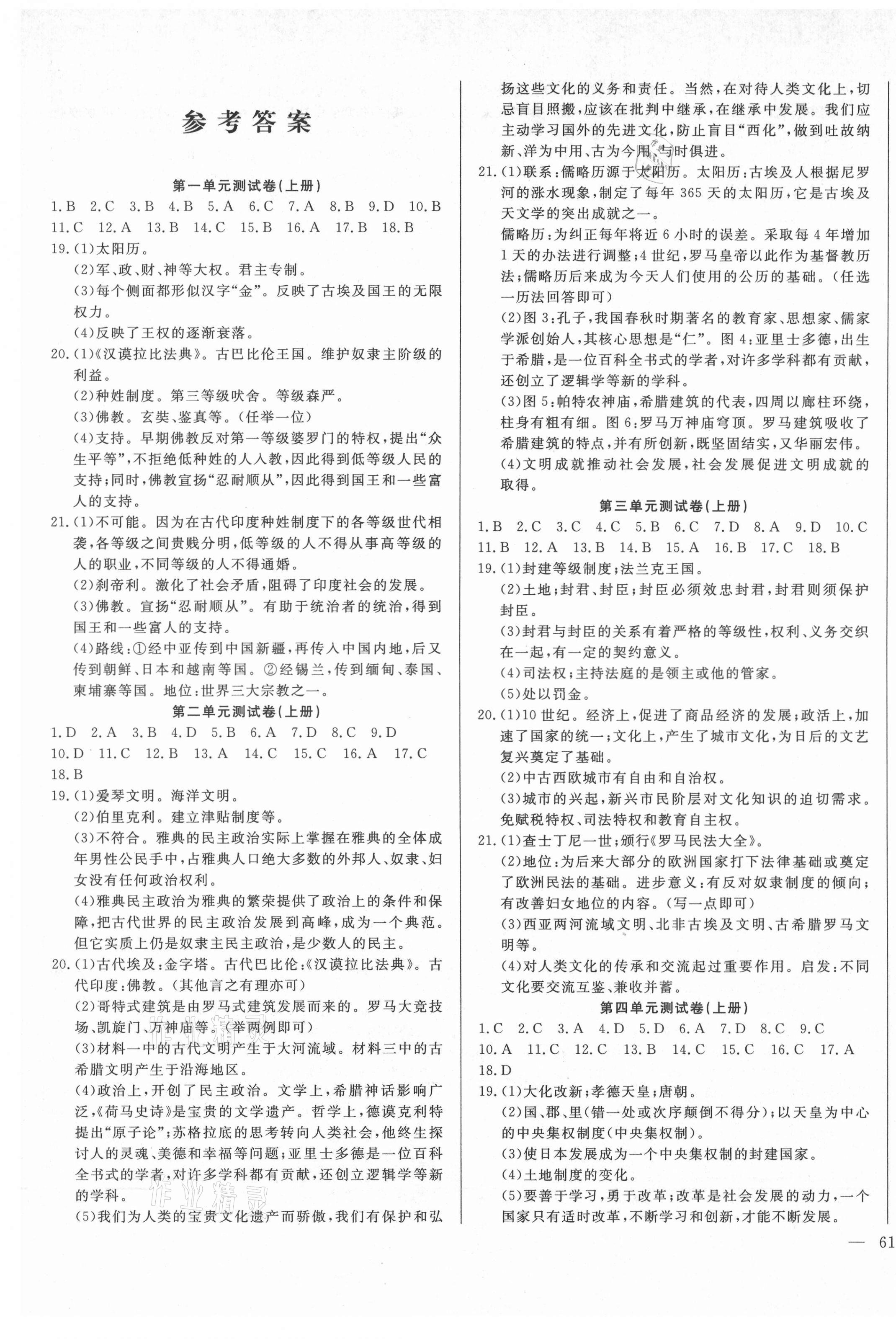 2021年新思维名师培优卷九年级历史全一册人教版答案—青夏教育精英