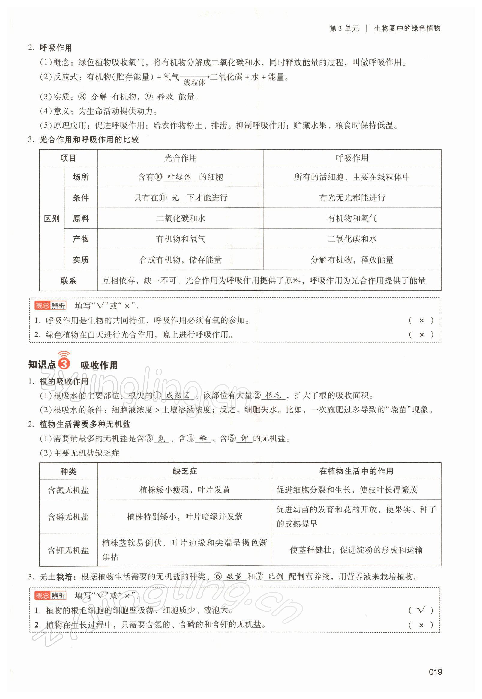 2022年中考状元生物北师大版&nbsp;参考答案第19页