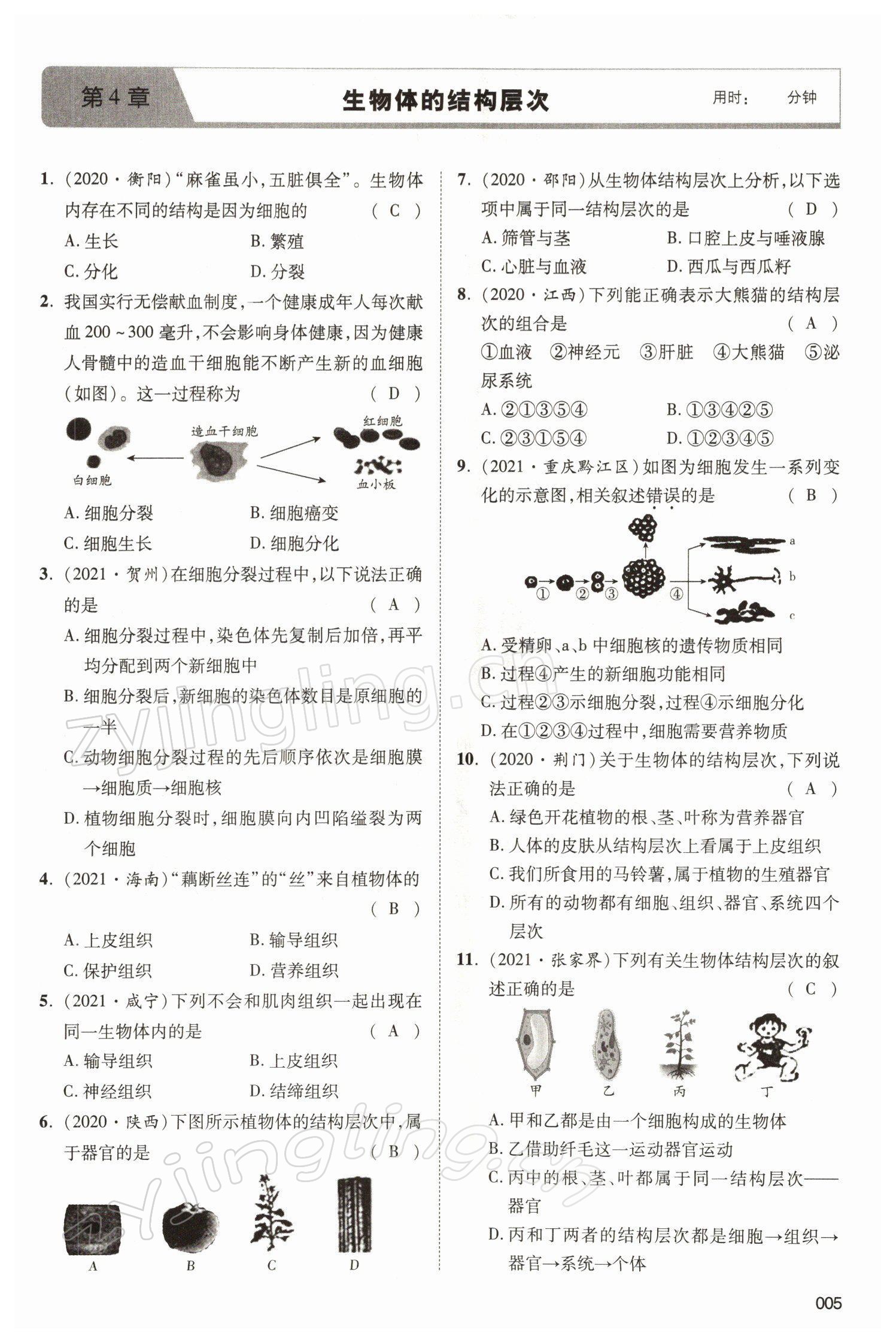 2022年中考状元生物北师大版&nbsp;参考答案第5页