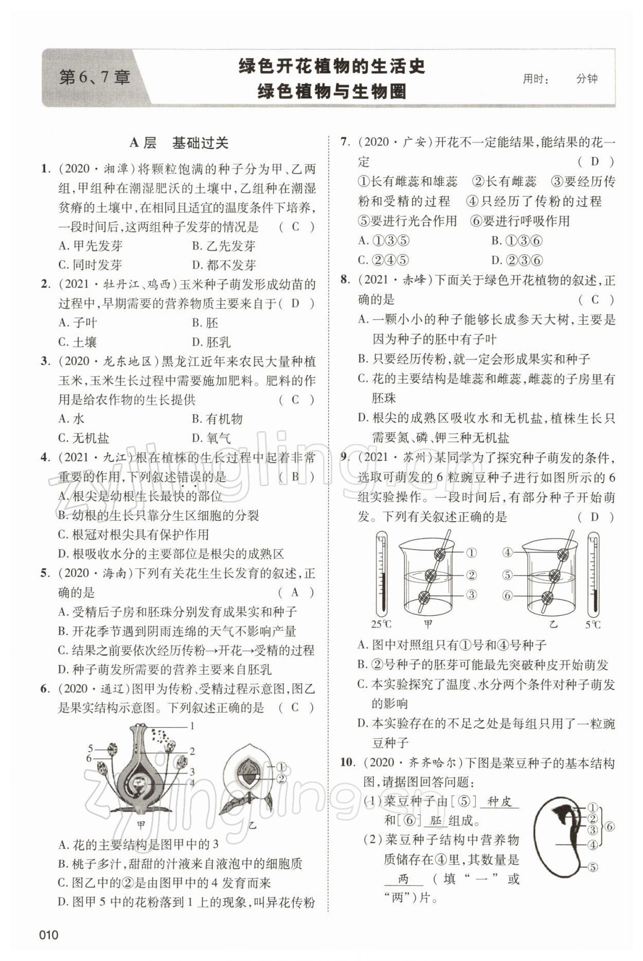 2022年中考状元生物北师大版&nbsp;参考答案第10页
