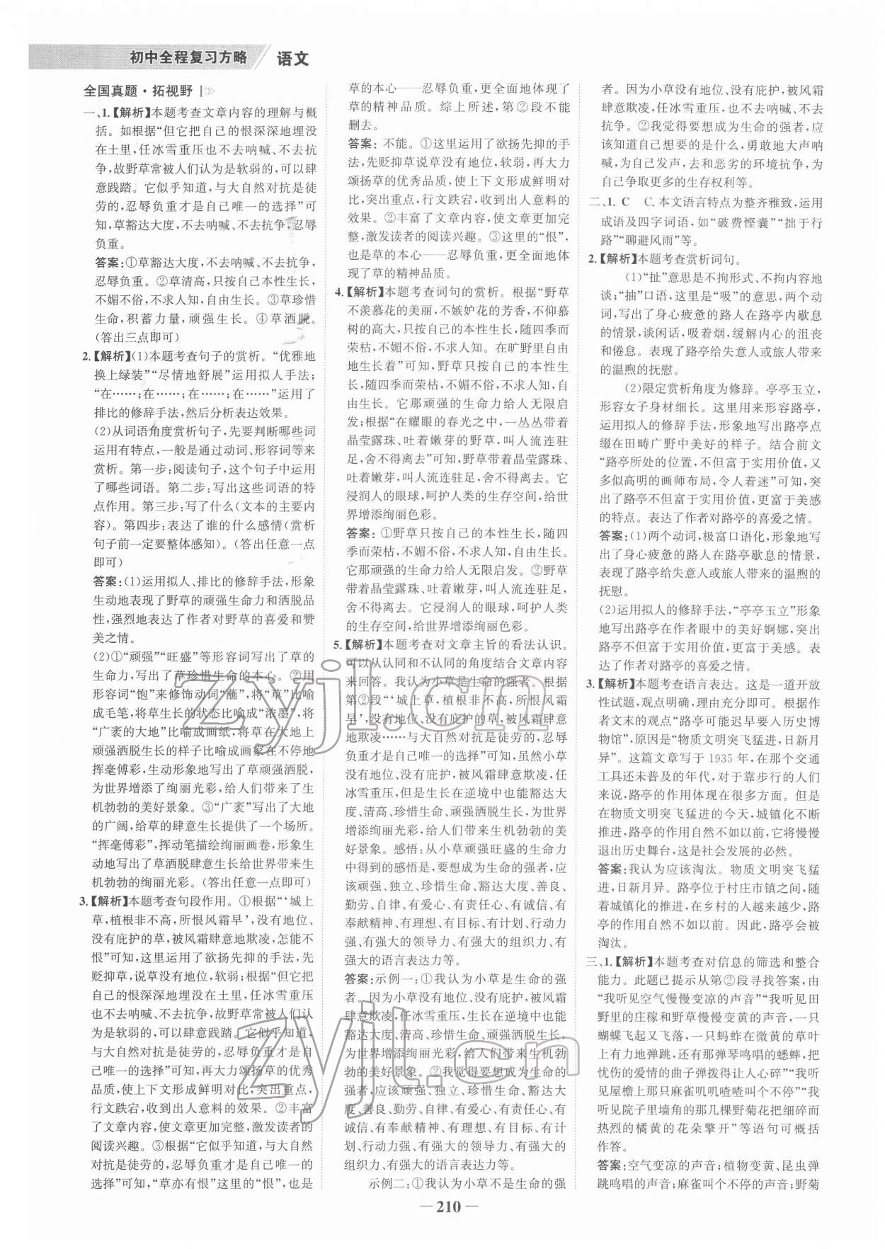 2022年世纪金榜初中全程复习方略语文柳州专版&nbsp;参考答案第13页