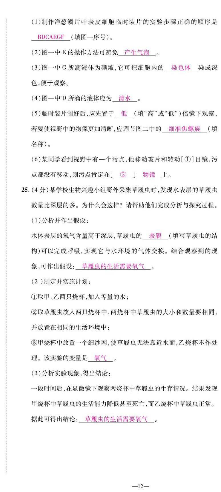 2022年我的作业七年级生物上册苏教版&nbsp;第12页