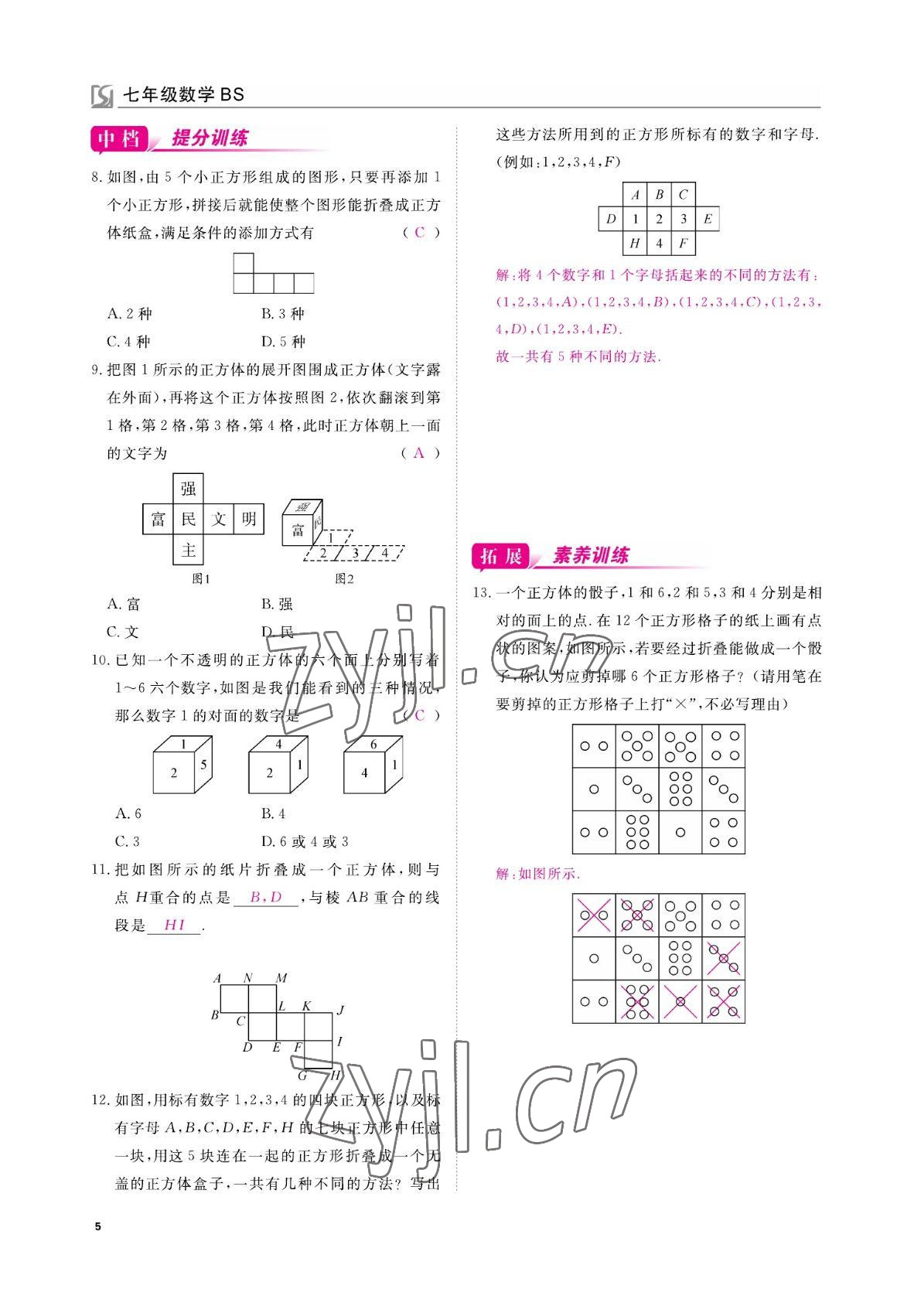 2022年我的作业七年级数学上册北师大版&nbsp;参考答案第5页