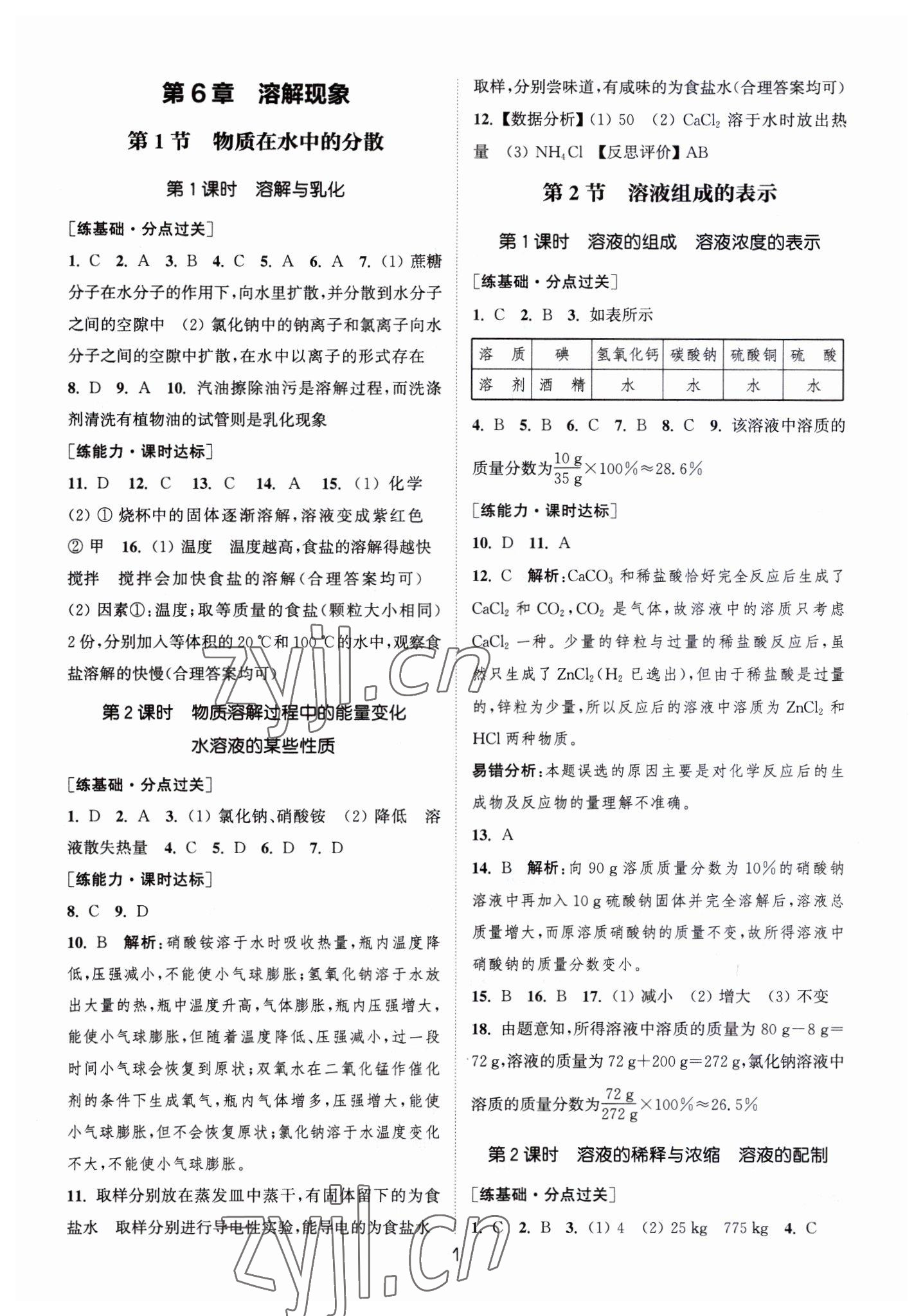 2023年通城学典小题精练九年级化学下册沪教版&nbsp;第1页