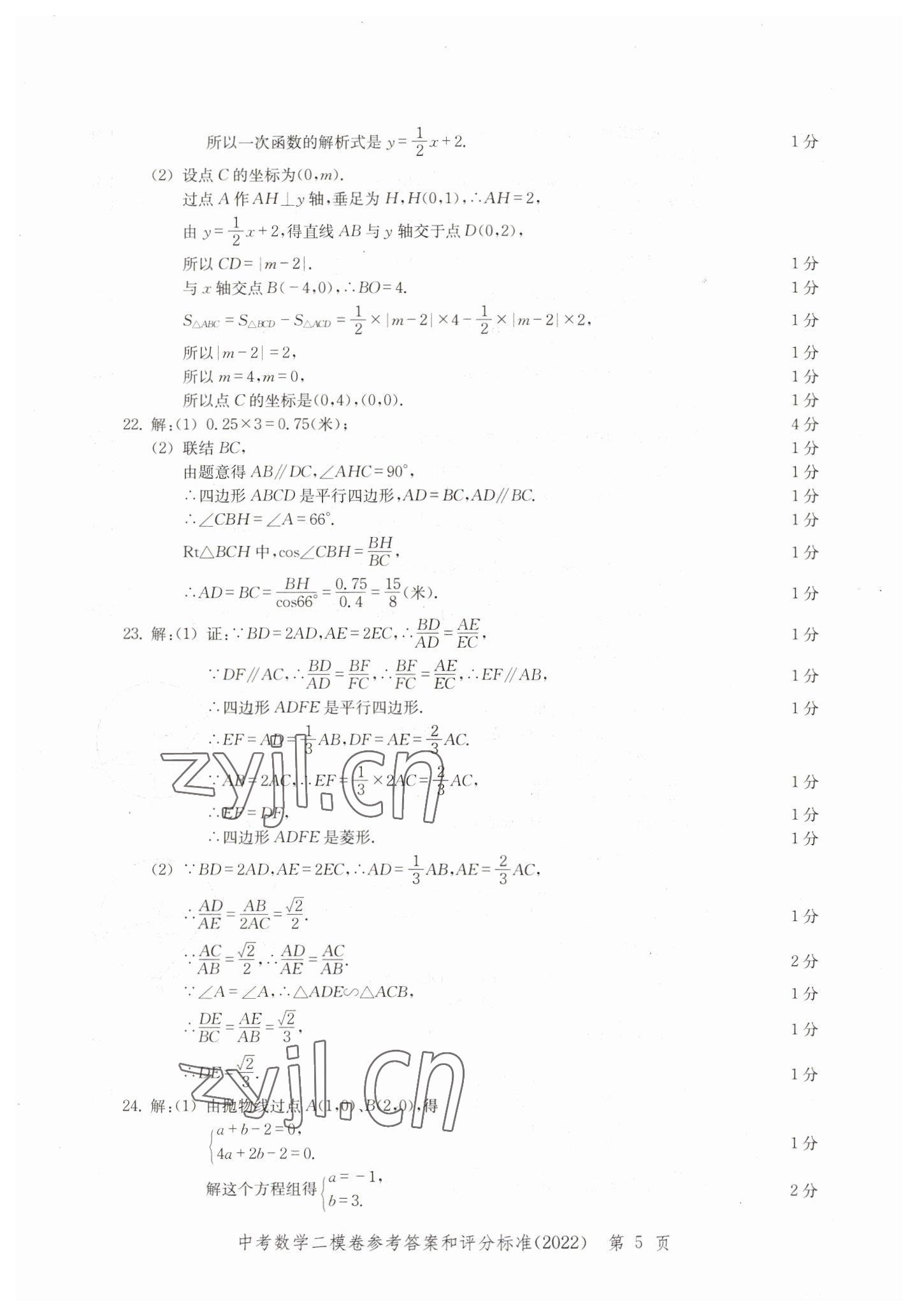 2019~2022年走向成功数学&nbsp;参考答案第5页