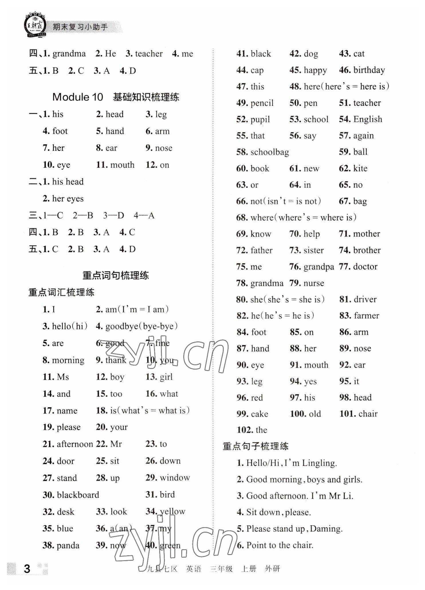 2022年王朝霞各地期末试卷精选三年级英语上册外研版洛阳专版&nbsp;参考答案第3页