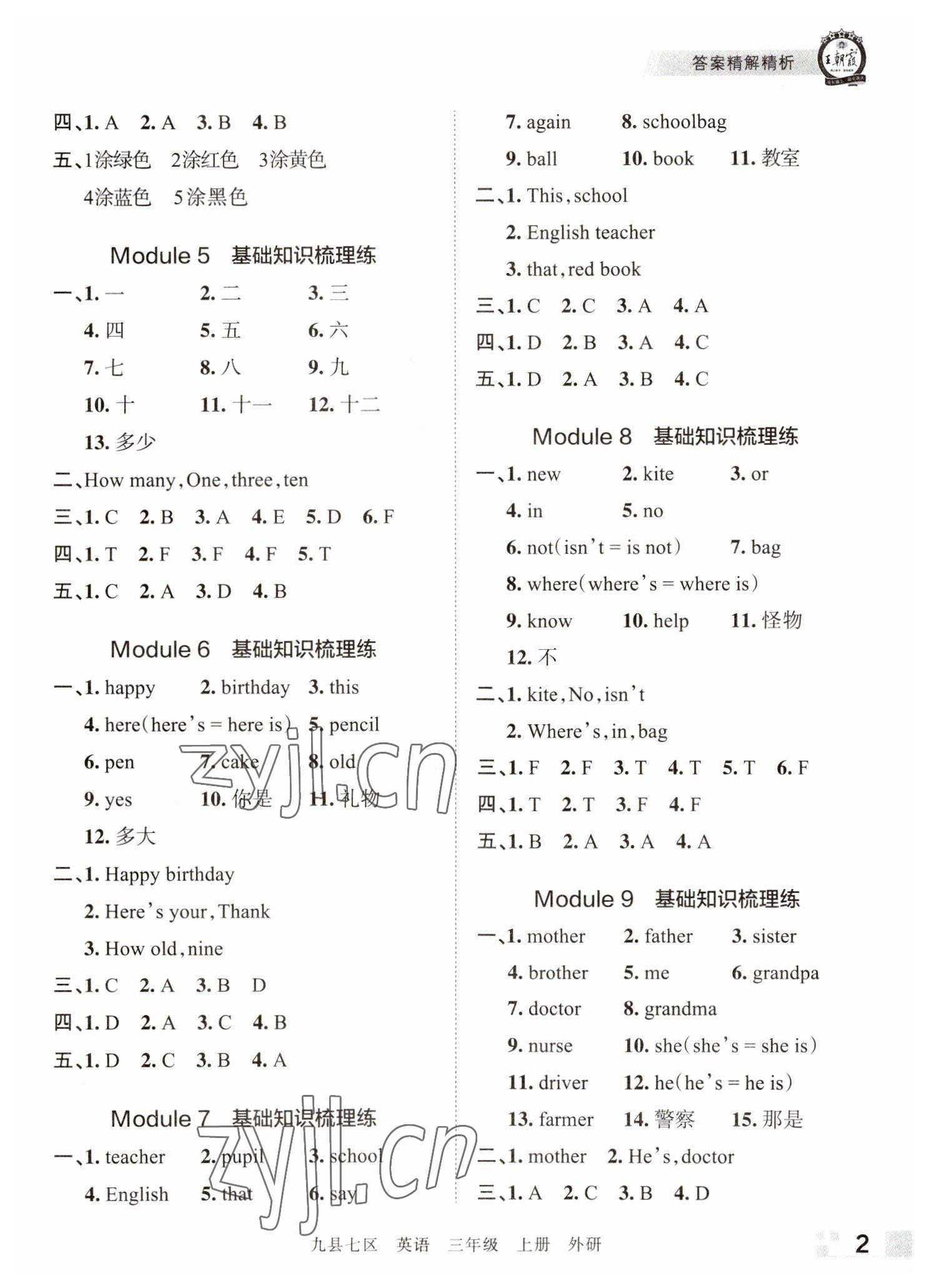 2022年王朝霞各地期末试卷精选三年级英语上册外研版洛阳专版&nbsp;参考答案第2页
