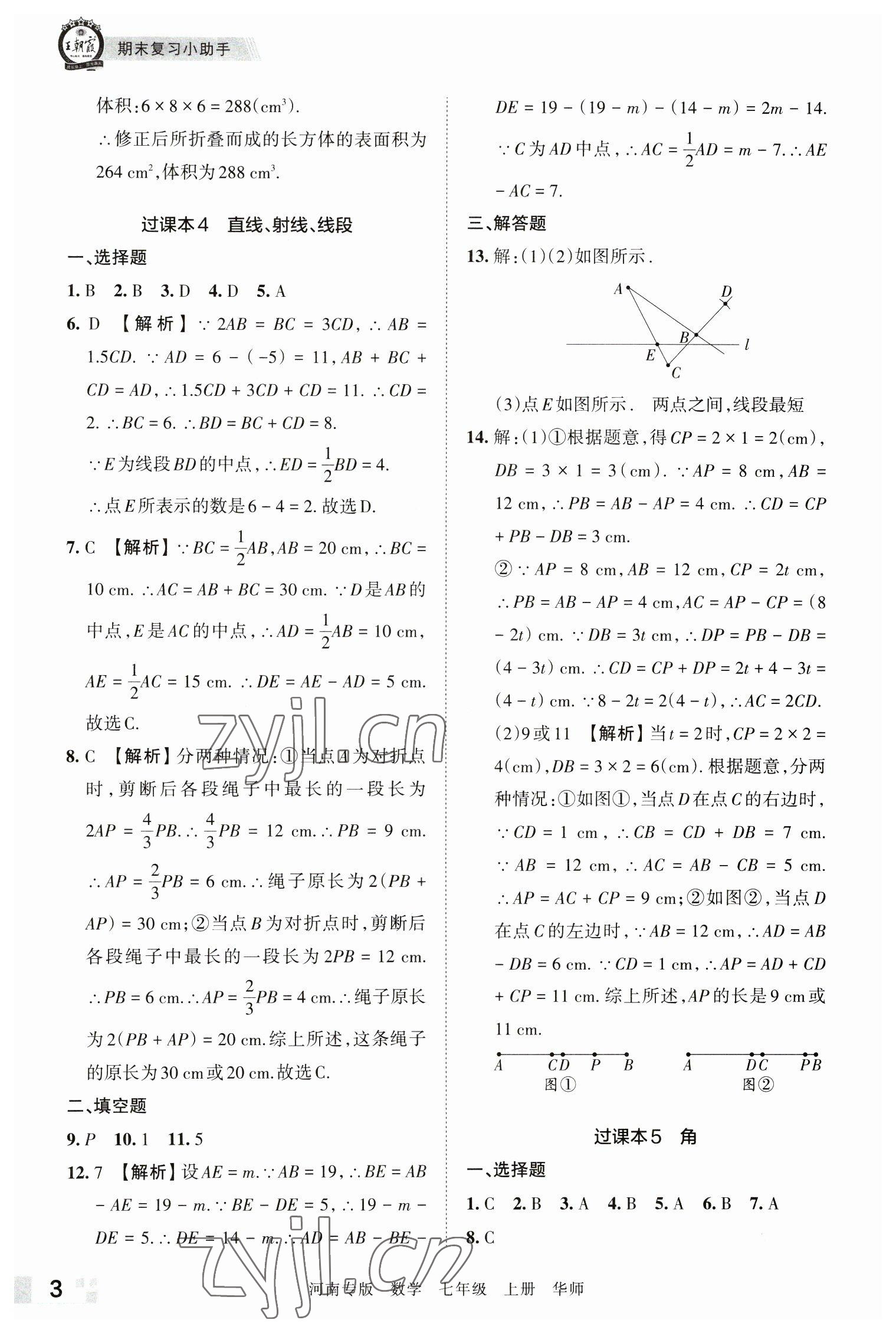 2022年王朝霞各地期末试卷精选七年级数学上册华师大版河南专版&nbsp;参考答案第3页