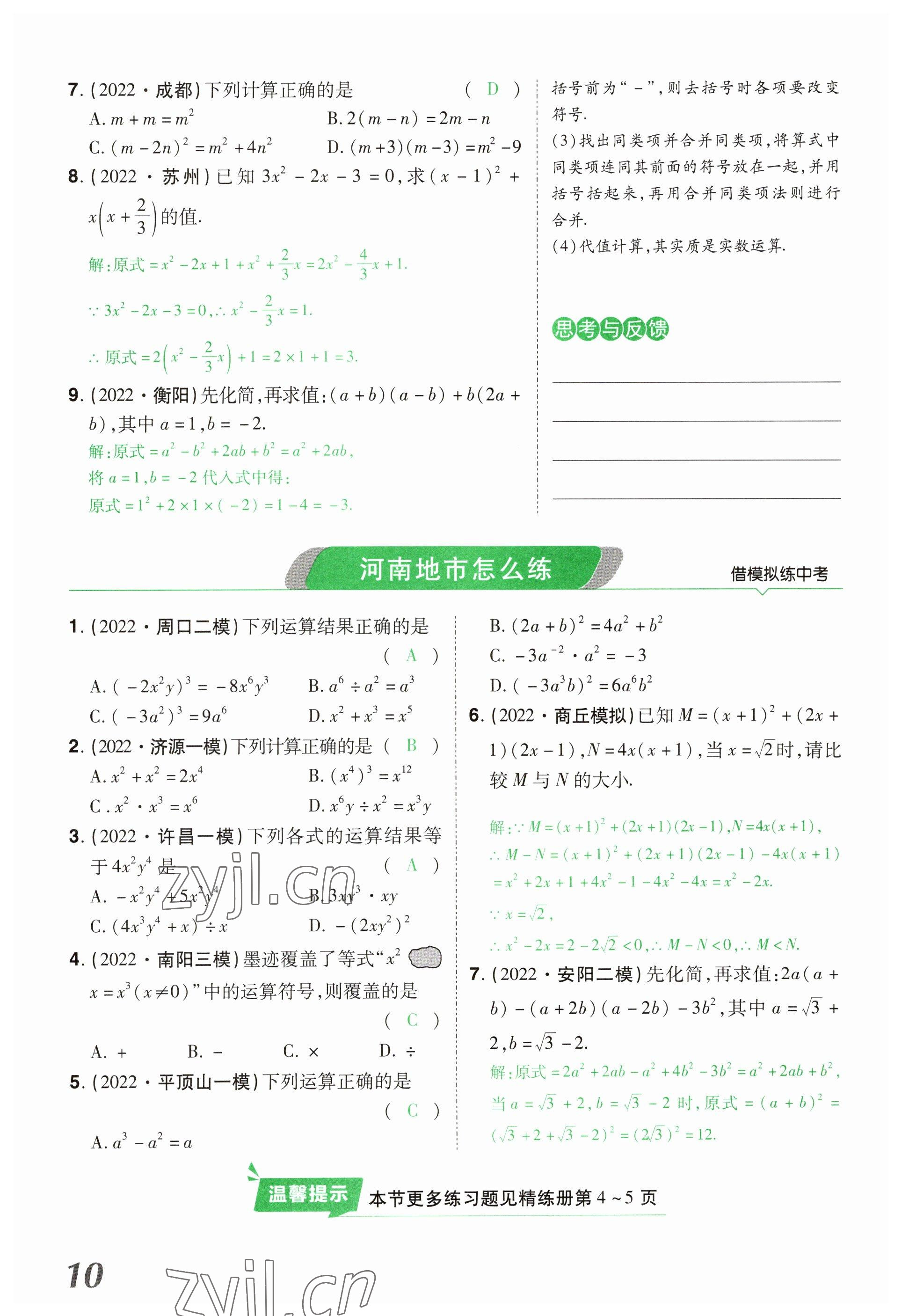2023年领扬文化中考研究数学河南专版&nbsp;参考答案第10页