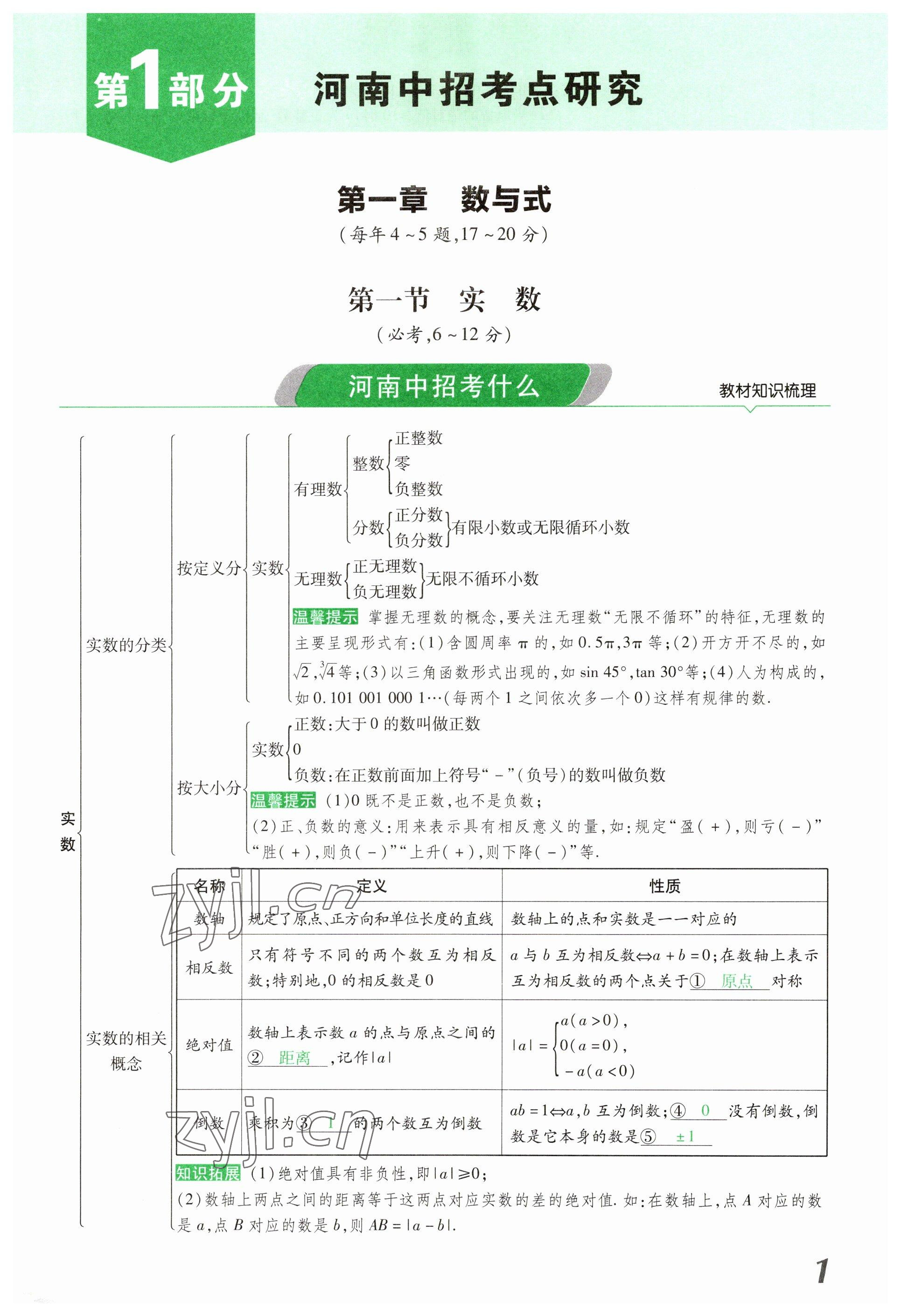 2023年领扬文化中考研究数学河南专版&nbsp;参考答案第1页
