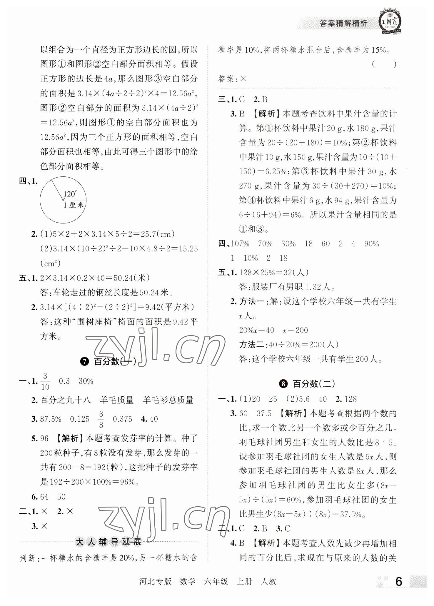 2022年王朝霞各地期末试卷精选六年级数学上册人教版河北专版&nbsp;参考答案第6页