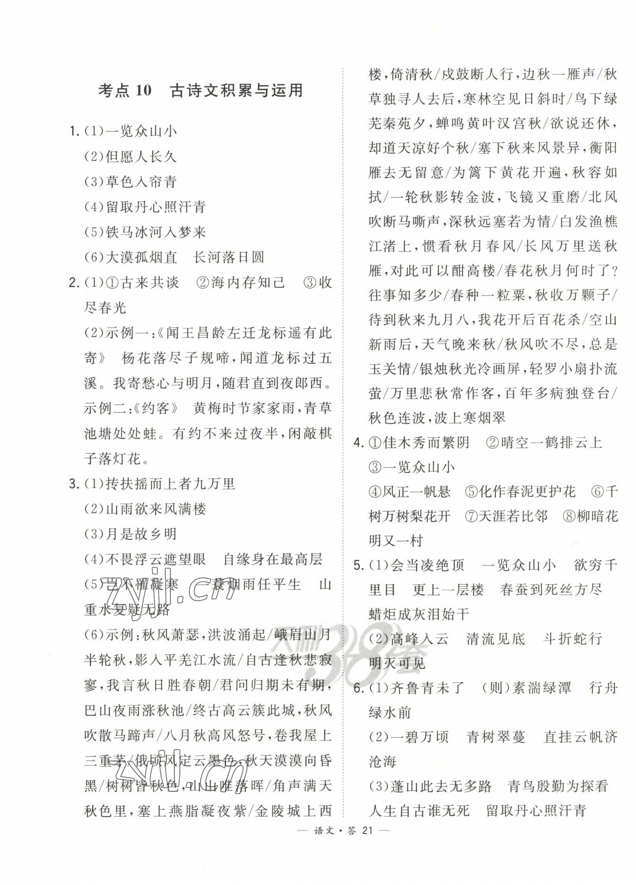 2023年3年中考真题考点分类集训卷级语文&nbsp;第21页