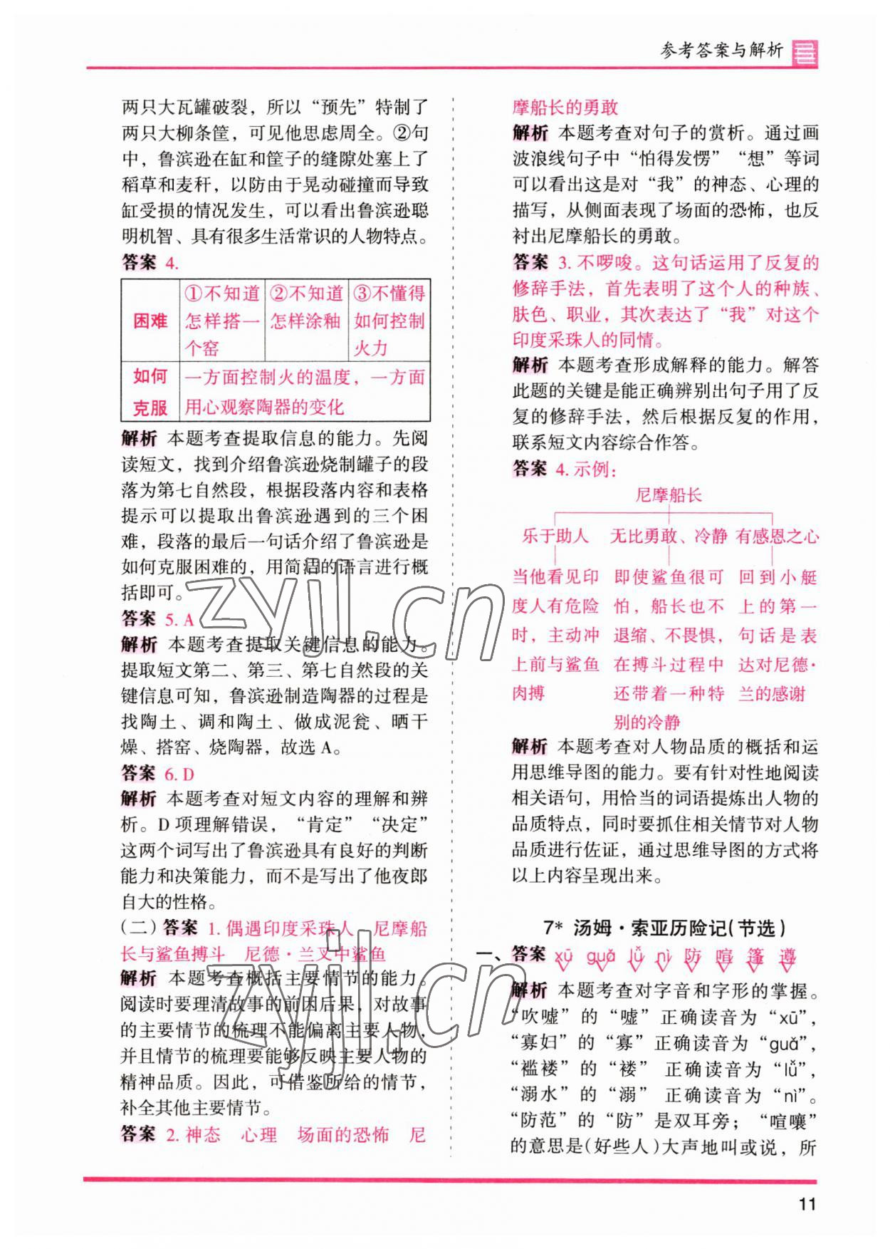 2023年木头马分层课课练六年级语文下册人教版&nbsp;参考答案第11页