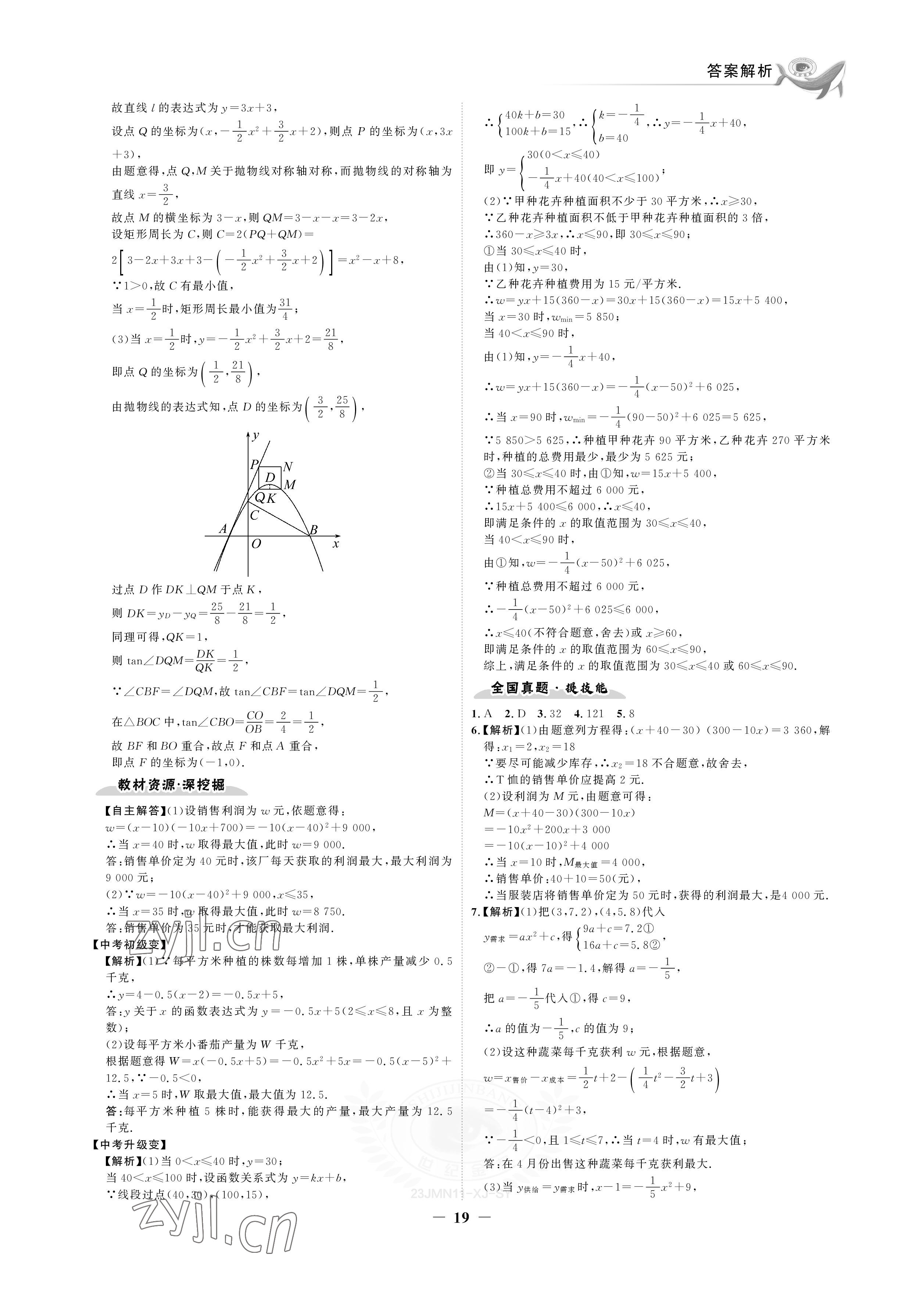 2023年世纪金榜金榜中考数学湘教版邵阳专版&nbsp;参考答案第19页