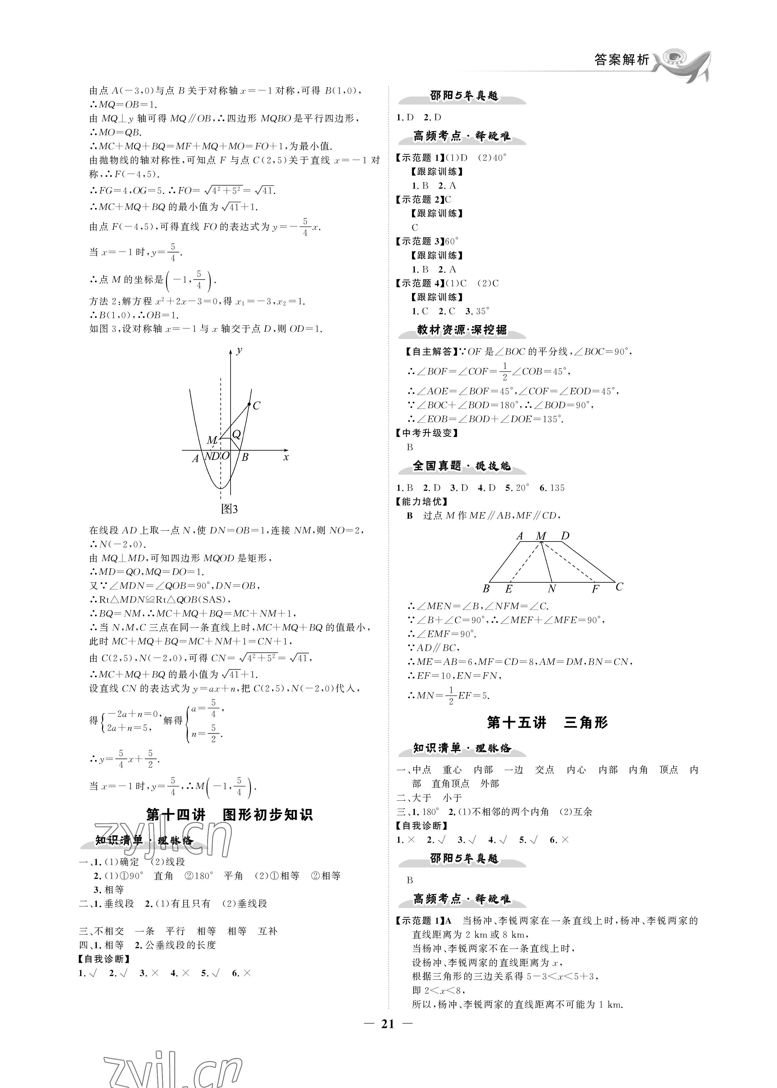 2023年世纪金榜金榜中考数学湘教版邵阳专版&nbsp;参考答案第21页