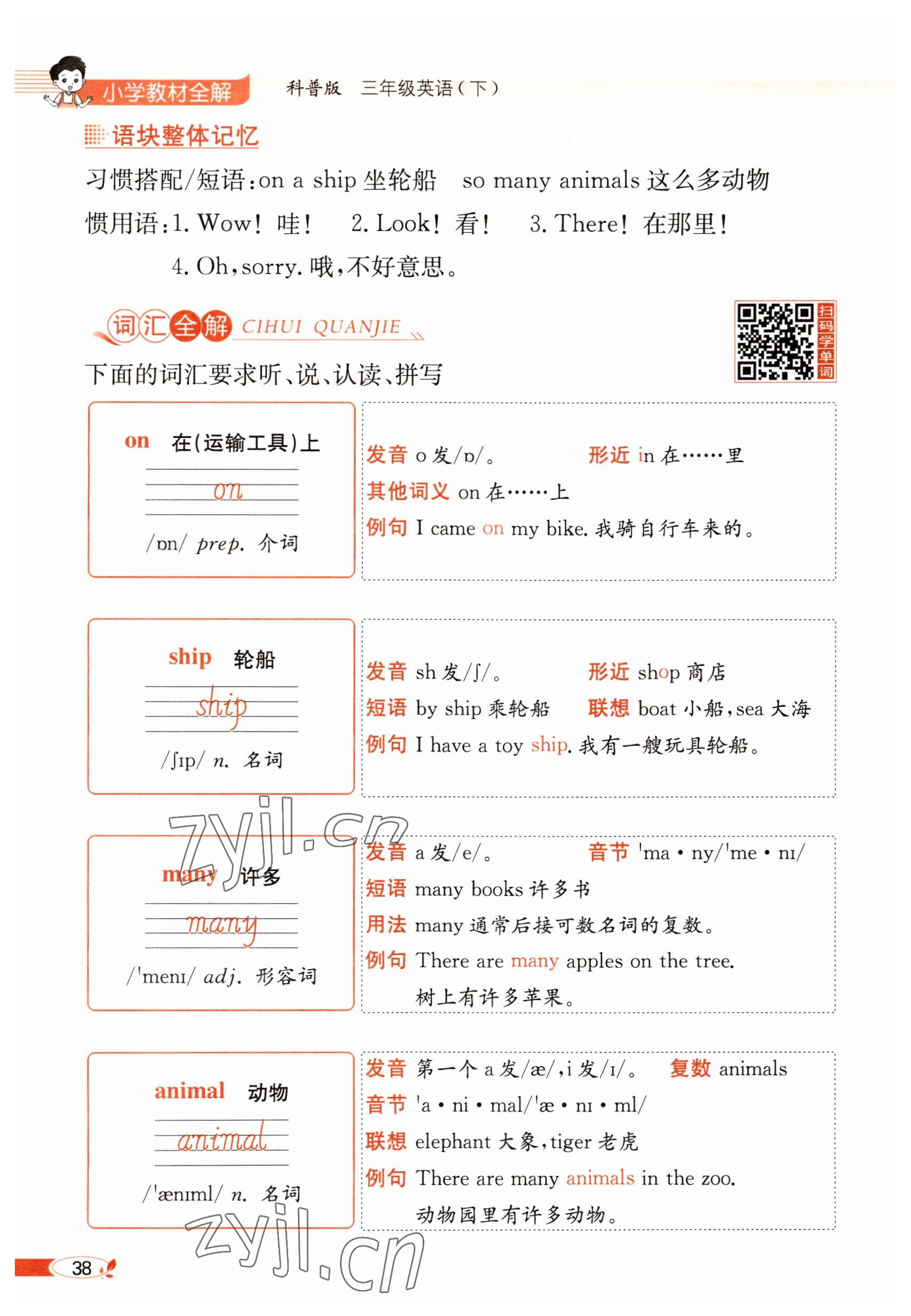 2025年教材课本三年级英语下册科普版&nbsp;参考答案第38页