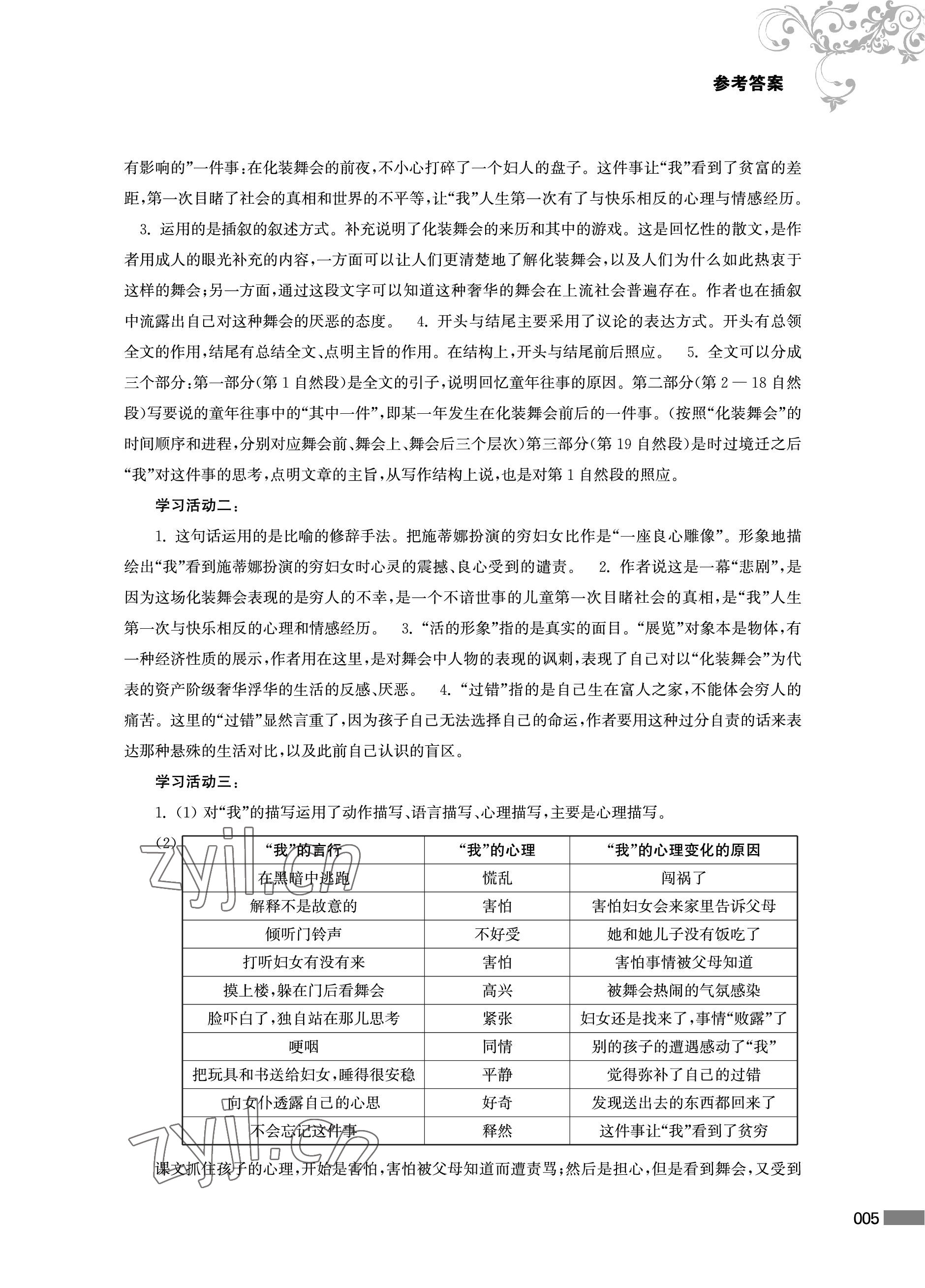 2023年对口单招一点通中职语文第二册&nbsp;参考答案第5页