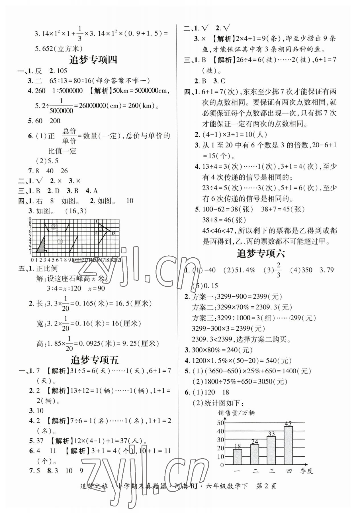 2023年追梦之旅小学期末真题篇六年级数学下册人教版河南专版&nbsp;参考答案第2页