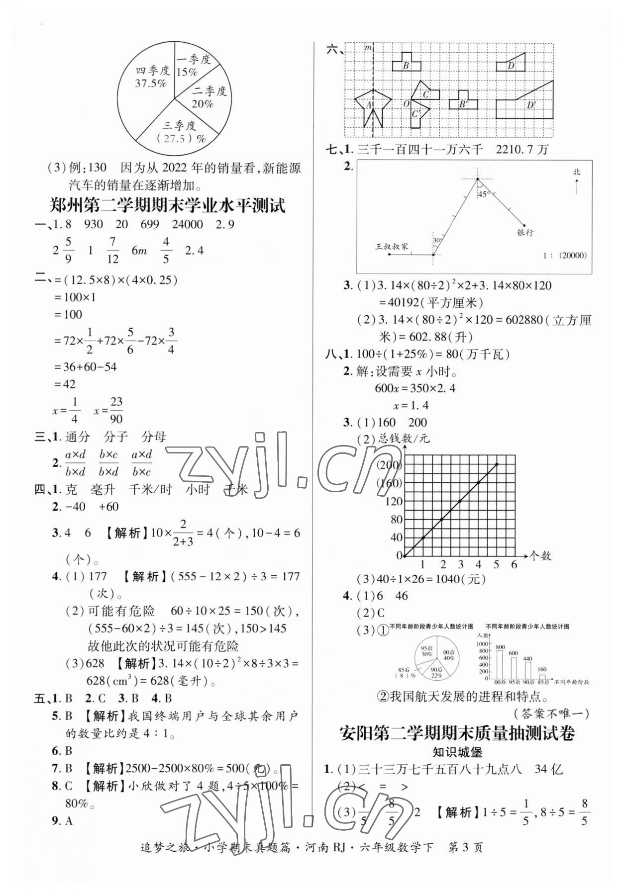 2023年追梦之旅小学期末真题篇六年级数学下册人教版河南专版&nbsp;参考答案第3页