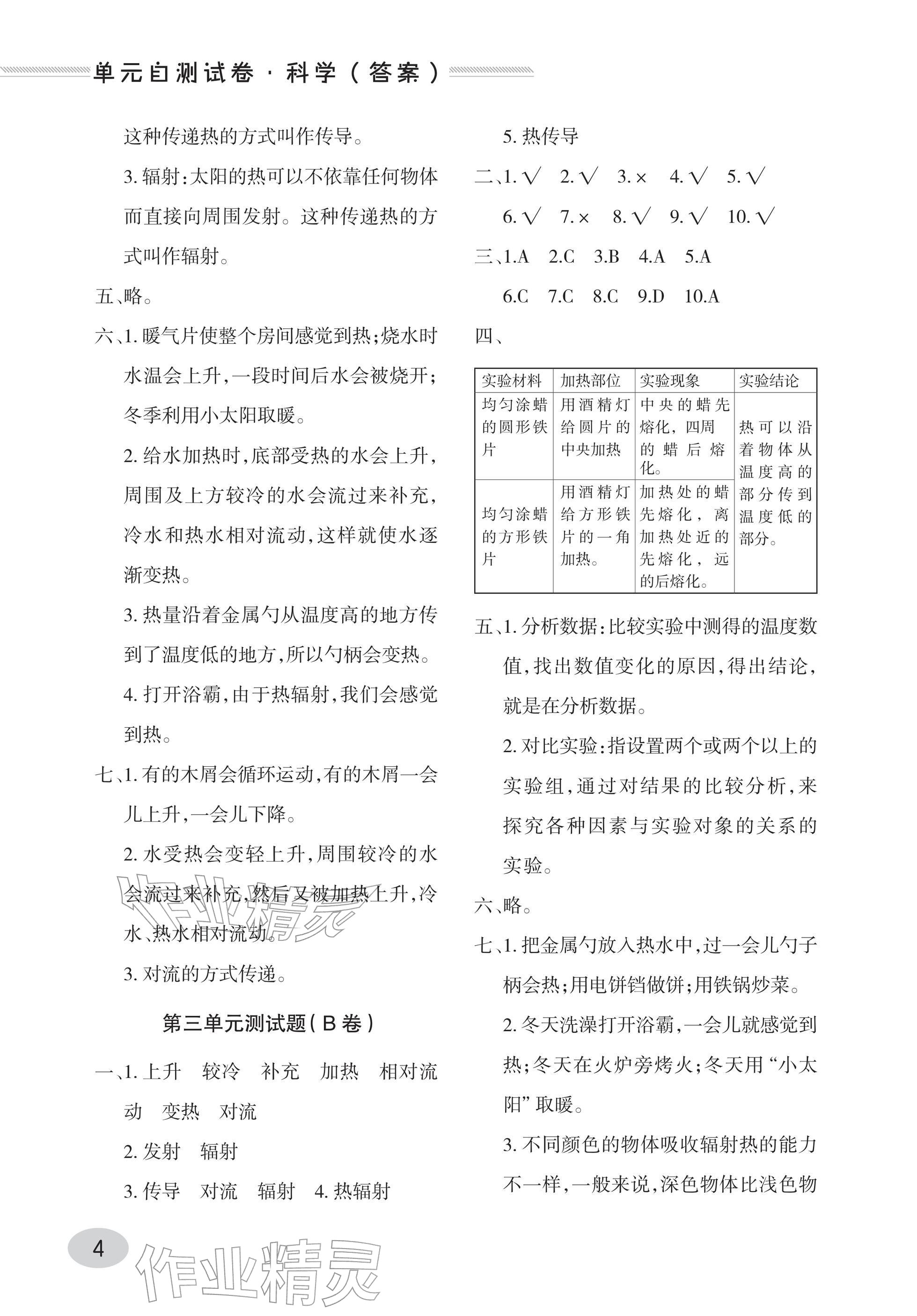 2025年单元自测试卷青岛出版社五年级科学上册青岛版&nbsp;参考答案第4页