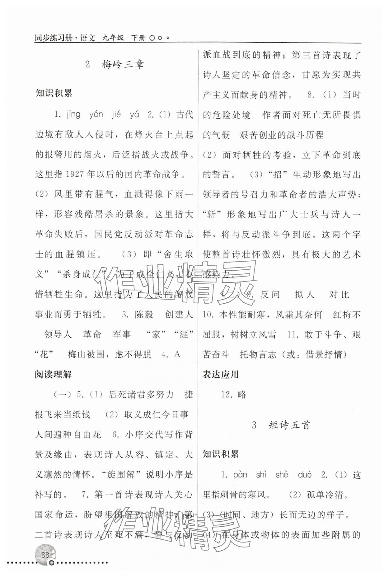 2024年同步练习册人民教育出版社九年级语文下册人教版新疆专版&nbsp;第2页